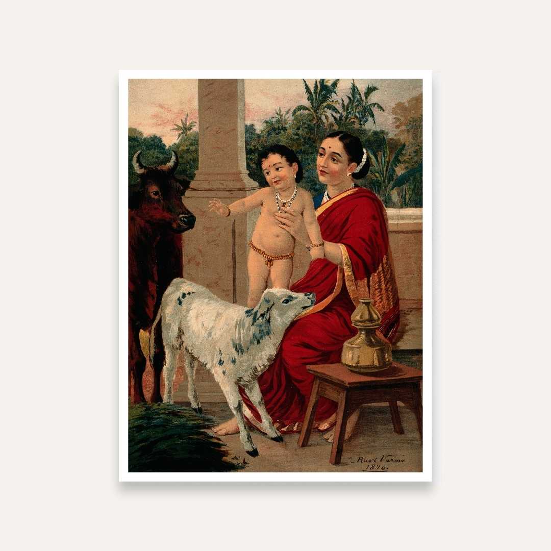 Krishna Yashoda Painting for Living Room | Raja Ravi Varma Wall Art | MeriDeewar 3 : 4 Vertical Premium Wall Art Canvas by MeriDeewar