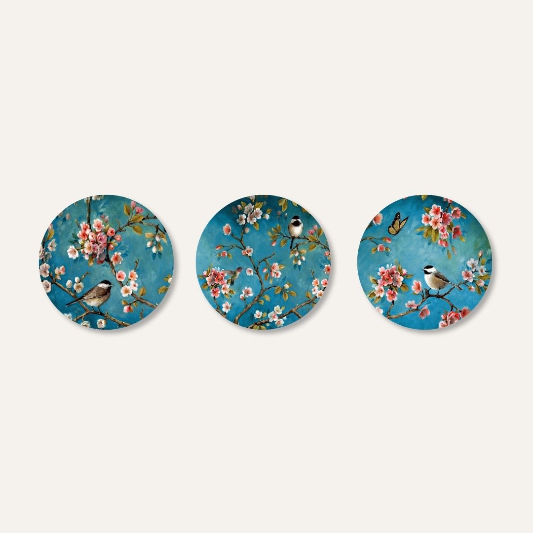 Kusum | Indian Wall Art Set of 3 Round Canvas Curate Premium Wall Art Canvas by MeriDeewar
