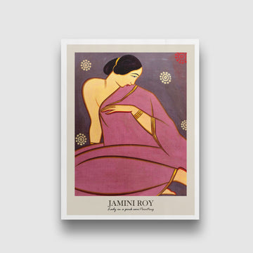 Lady in a pink sari Painting by Jamini Roy 3 : 4 Vertical New Premium Wall Art Canvas by MeriDeewar