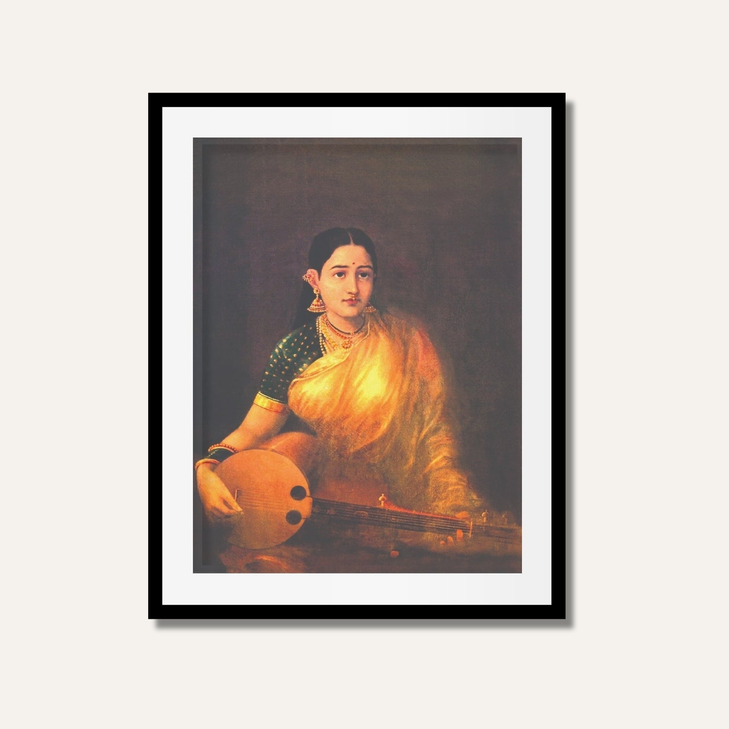 Lady with Swarbat Painting – Classical Indian Music Wall Art | MeriDeewar 3 : 4 Vertical Premium Wall Art Canvas by MeriDeewar