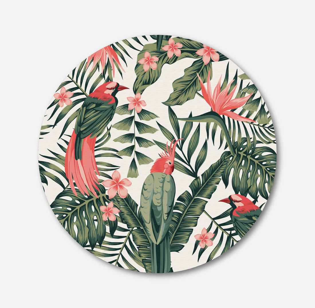 Leaves, flowers and birds Circular Canvas Frame Circular Canvas Frame Premium Wall Art Canvas by MeriDeewar