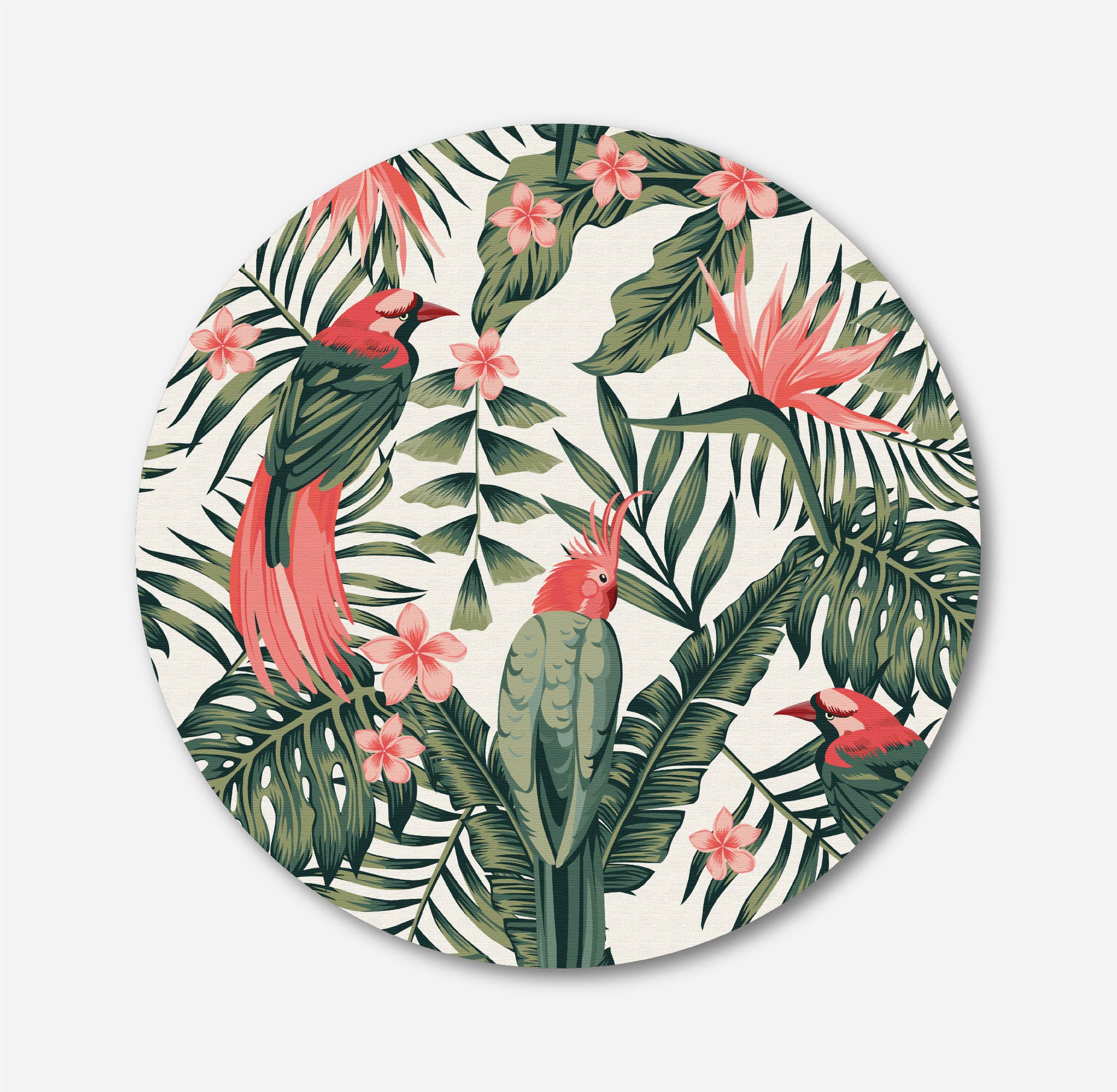 Leaves, flowers and birds Circular Canvas Frame Circular Canvas Frame Premium Wall Art Canvas by MeriDeewar