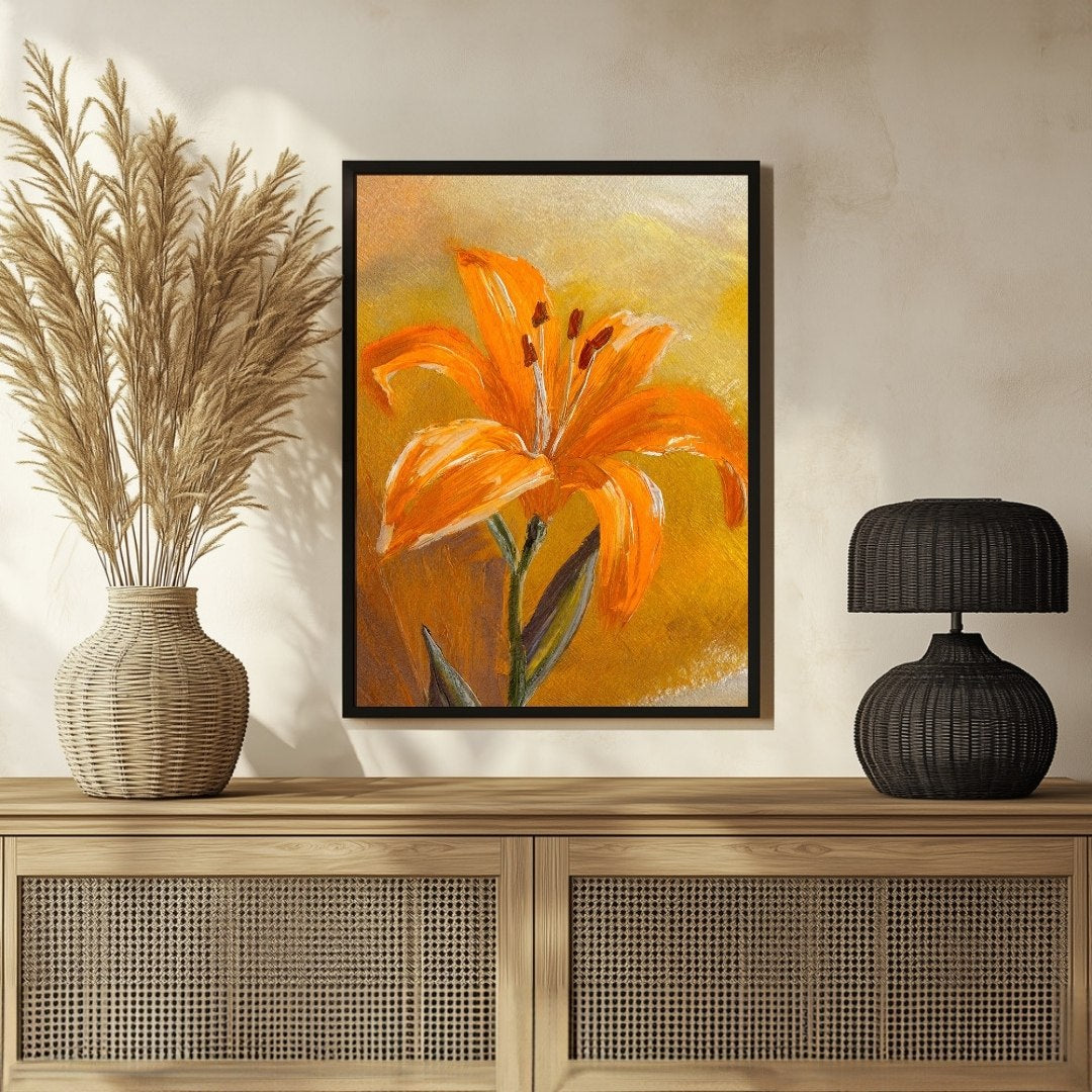 Lily Flower Abstract Art – Elegance on Canvas | MeriDeewar 3 : 4 Vertical New Premium Wall Art Canvas by MeriDeewar