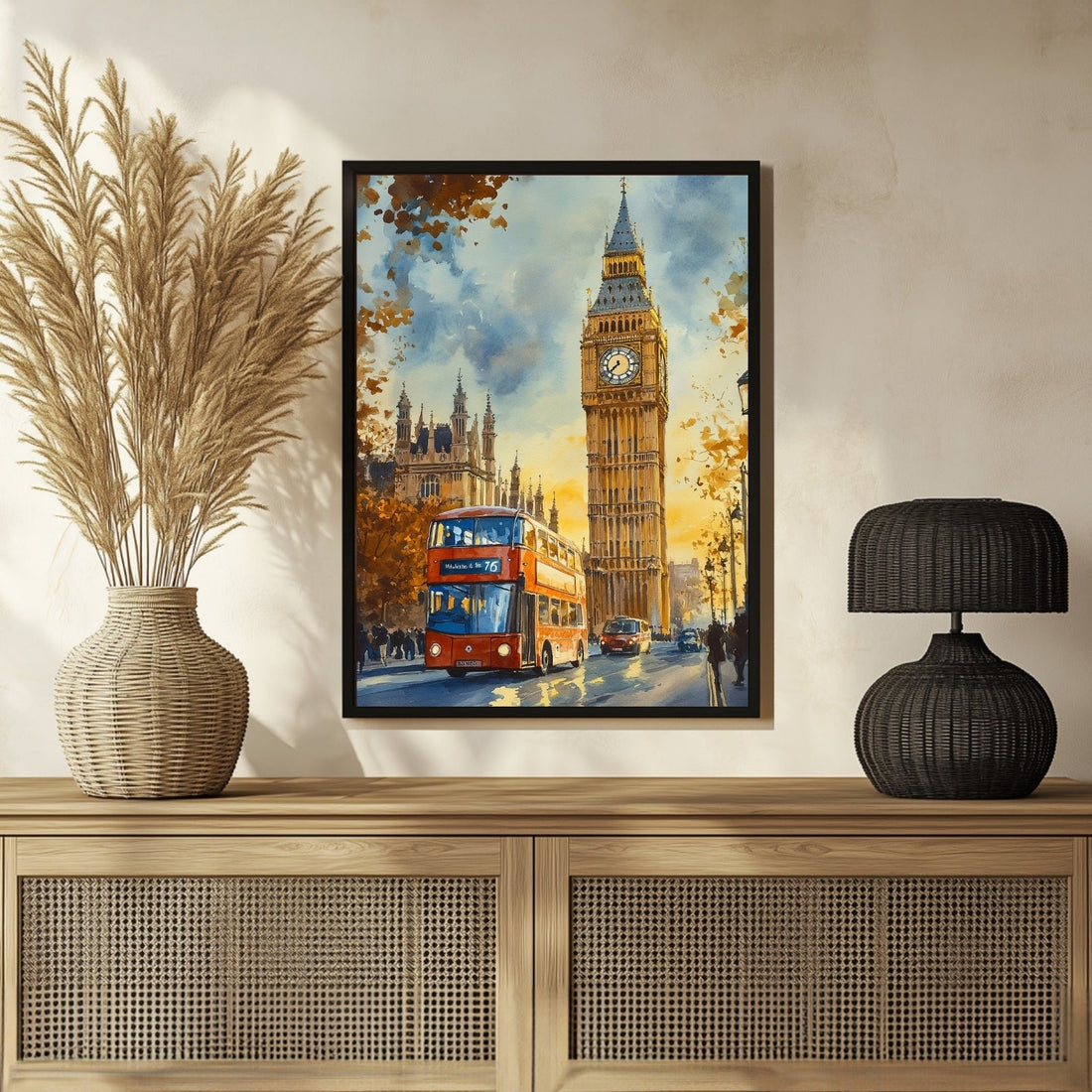 London Watercolor Cityscape Paintings The London Eye Big Ben Buckingham Palace Tower Bridge 3 : 4 Vertical New Premium Wall Art Canvas by MeriDeewar