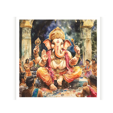 Lord Ganesha is sitting on the throne Painting 1 : 1 Square Premium Wall Art Canvas by MeriDeewar
