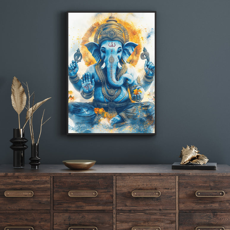 Lord Ganesha Watercolor Painting 3 : 4.2 Vertical Premium Wall Art Canvas by MeriDeewar
