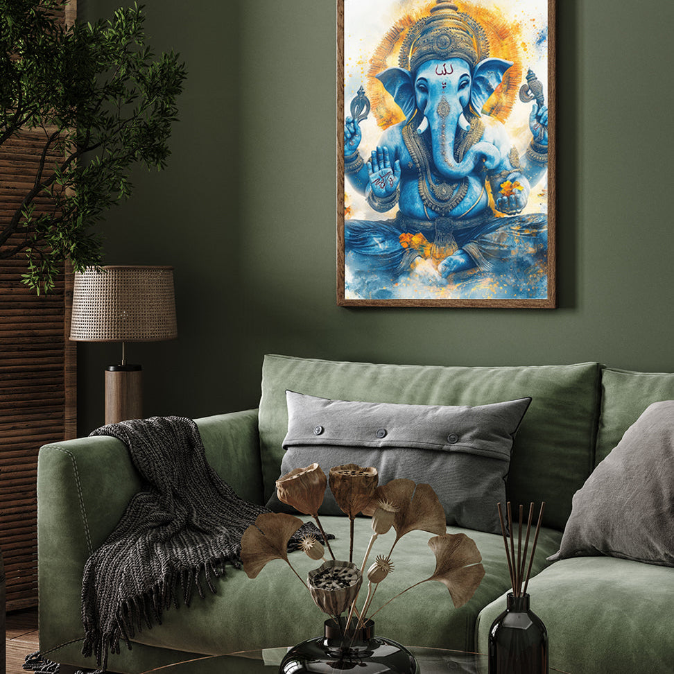 Lord Ganesha Watercolor Painting 3 : 4.2 Vertical Premium Wall Art Canvas by MeriDeewar