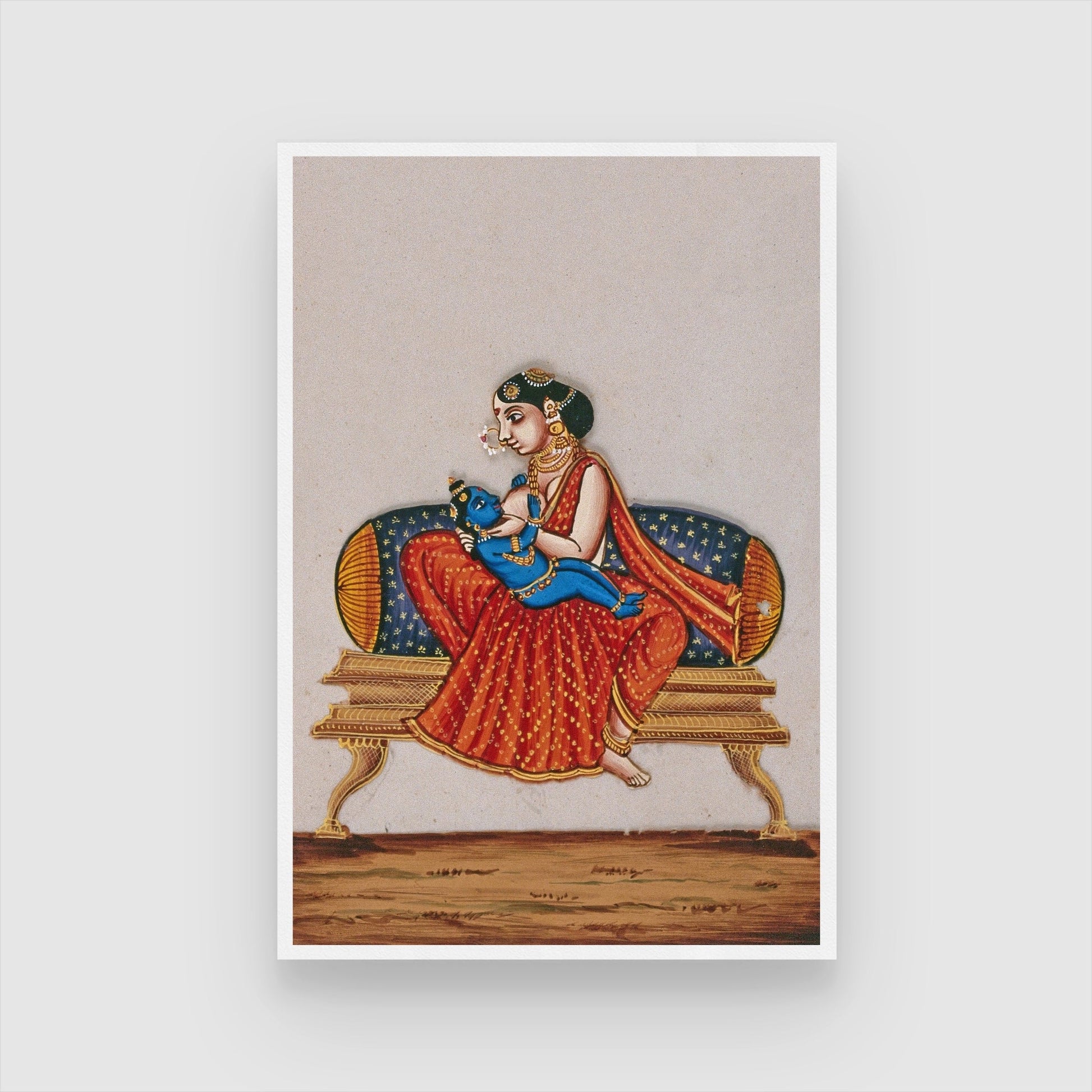 Lord Krishna as a baby drinking milk from his foster mother Painting 2 : 3 Vertical Premium Wall Art Canvas by MeriDeewar