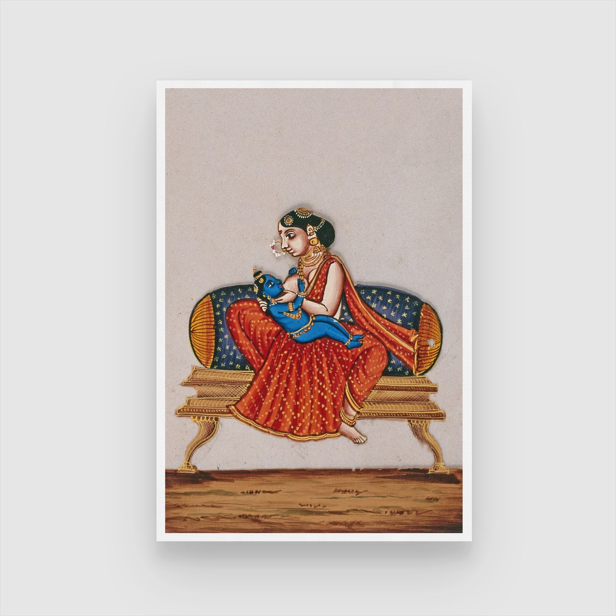 Lord Krishna as a baby drinking milk from his foster mother Painting 2 : 3 Vertical Premium Wall Art Canvas by MeriDeewar