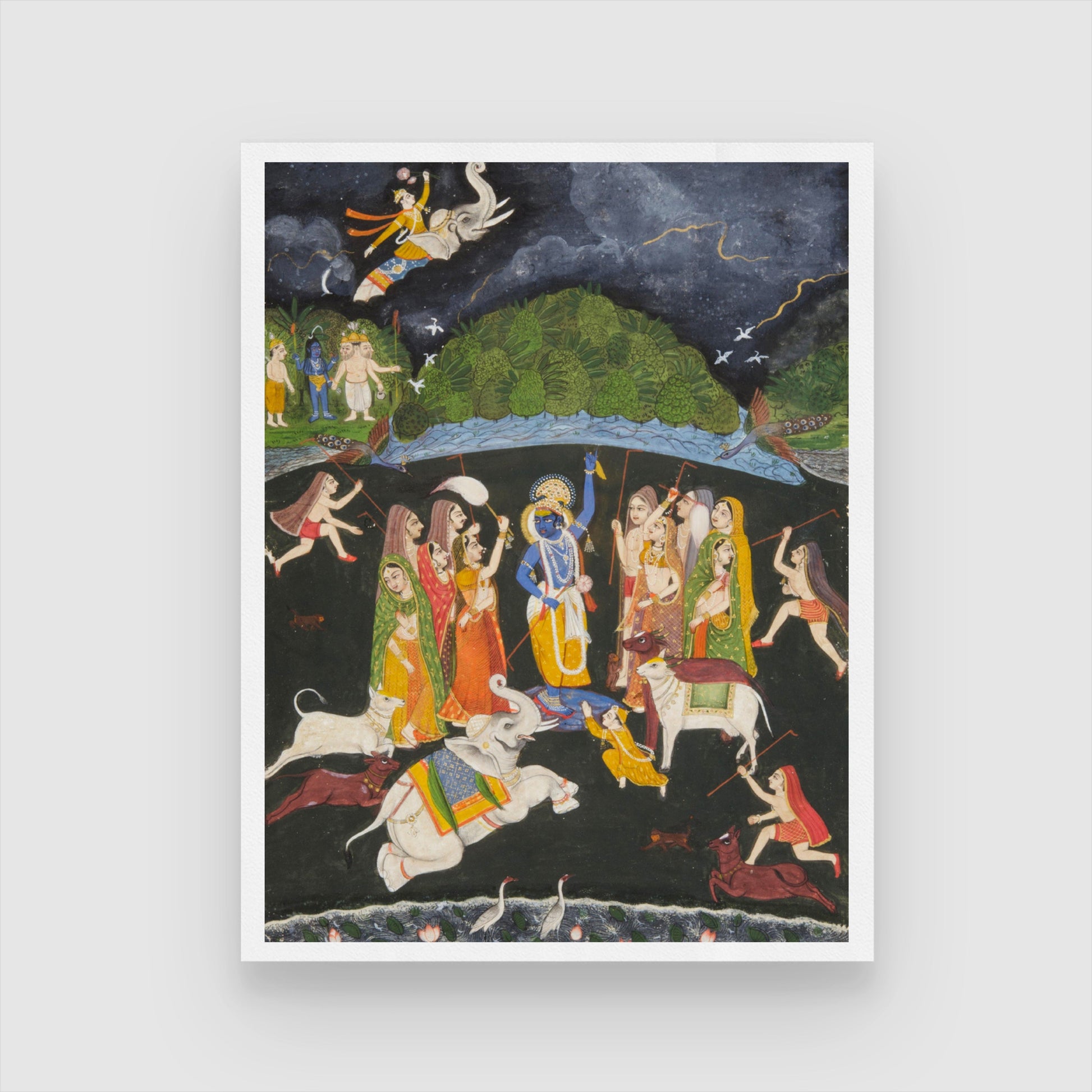 Lord Krishna Lifting Mount Govardhan 3 : 4 Vertical New Premium Wall Art Canvas by MeriDeewar