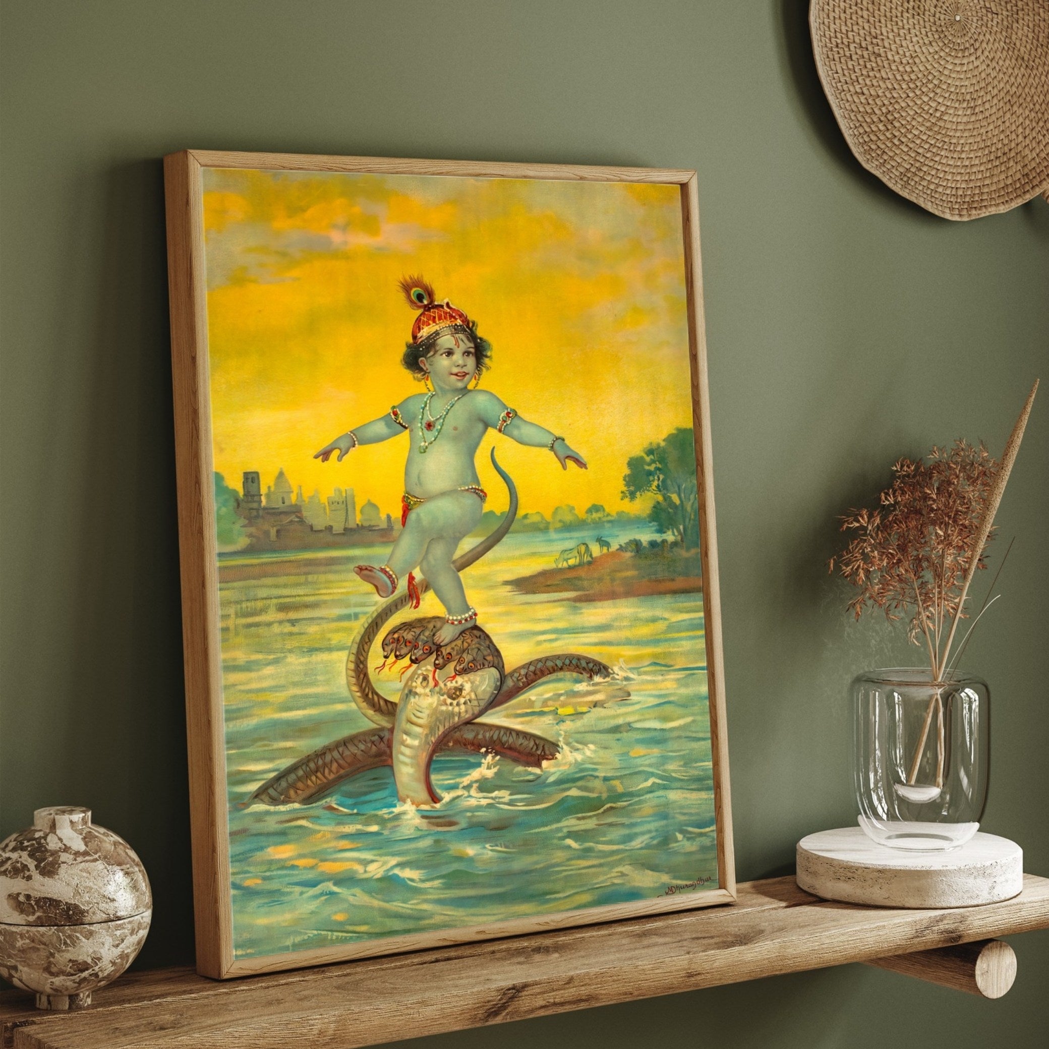 Lord Krishna's Triumph Over Kaliya - The Dance of Victory Painting 2 : 3 Vertical Premium Wall Art Canvas by MeriDeewar