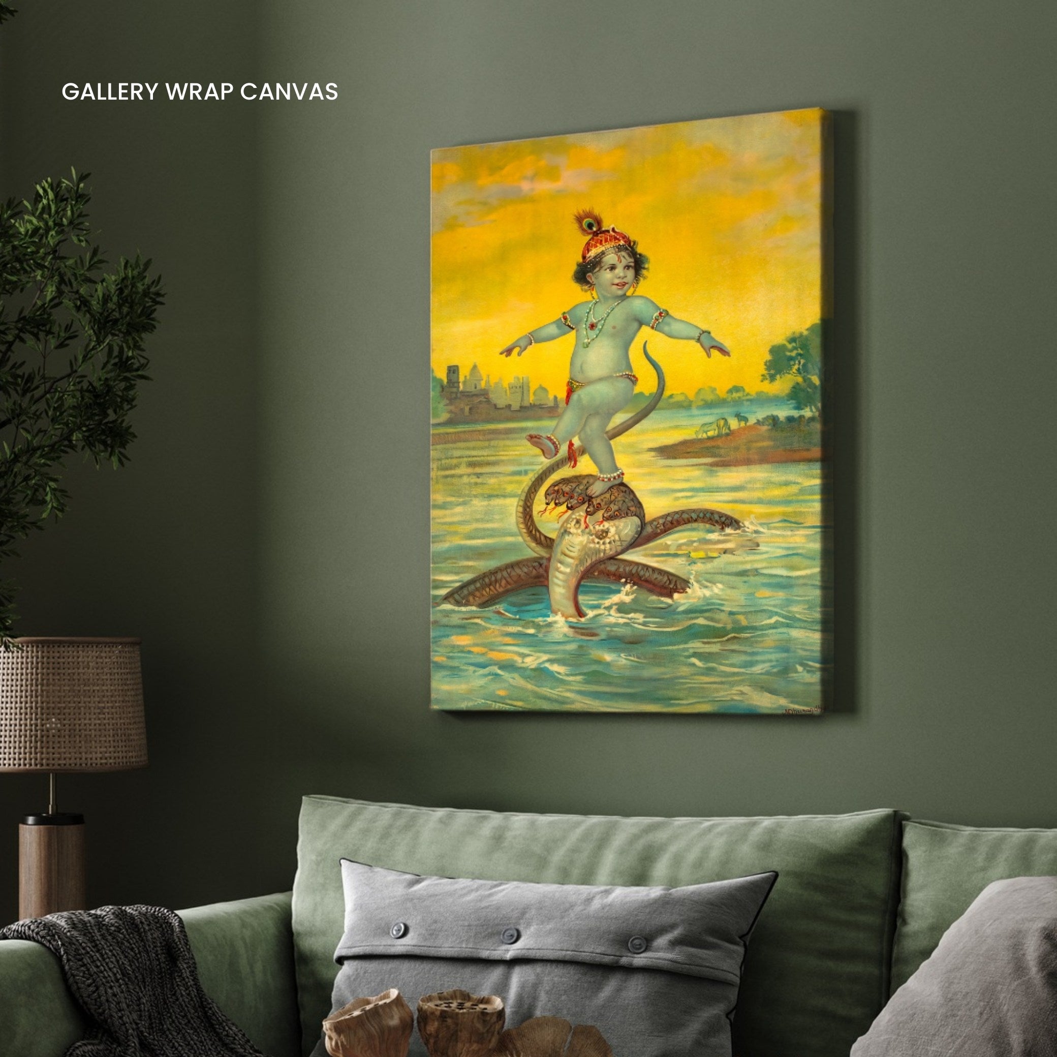 Lord Krishna's Triumph Over Kaliya - The Dance of Victory Painting 2 : 3 Vertical Premium Wall Art Canvas by MeriDeewar