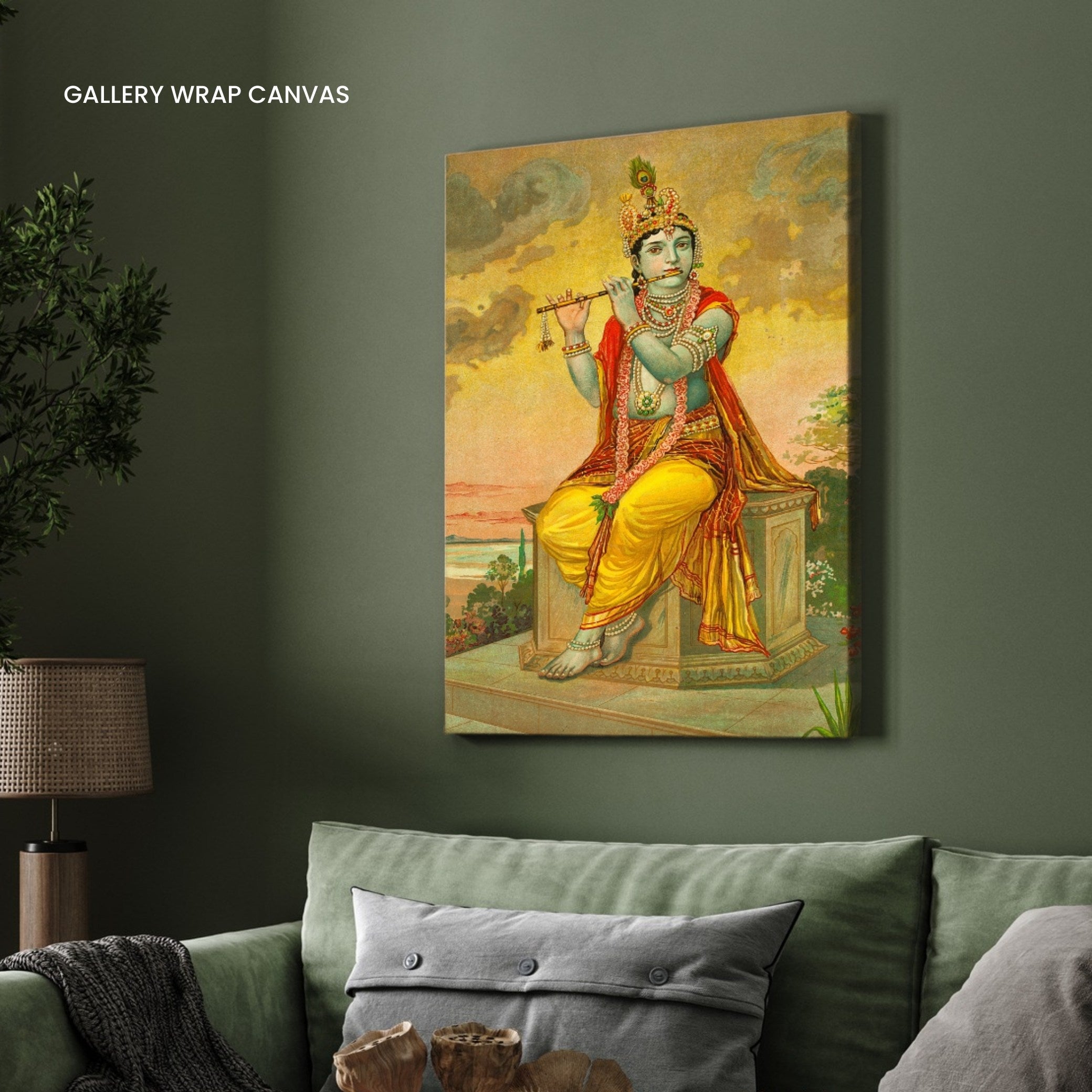 Lord Krishna with Flute - A Divine Moment of Melody 2 : 3 Vertical Premium Wall Art Canvas by MeriDeewar