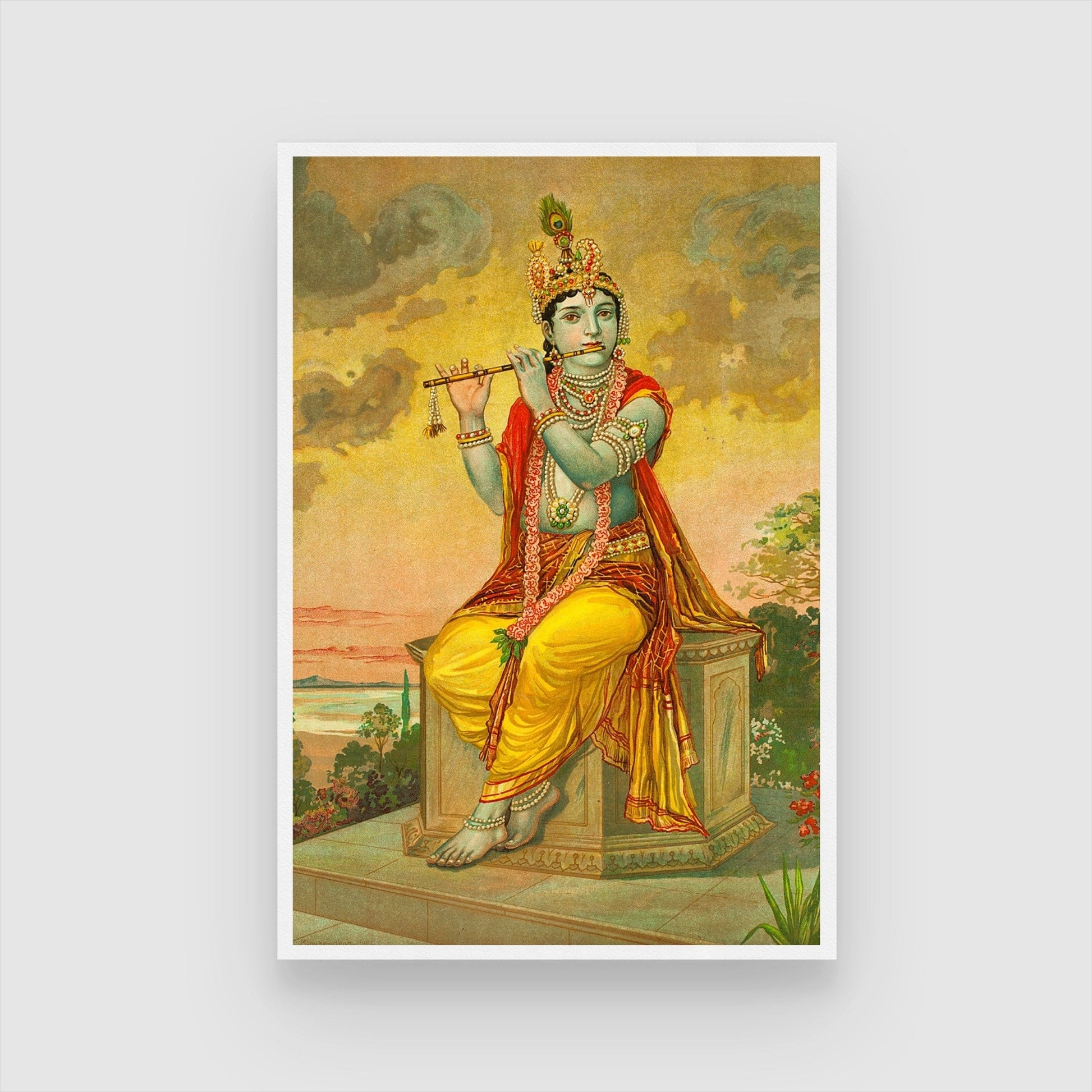 Lord Krishna with Flute - A Divine Moment of Melody 2 : 3 Vertical Premium Wall Art Canvas by MeriDeewar