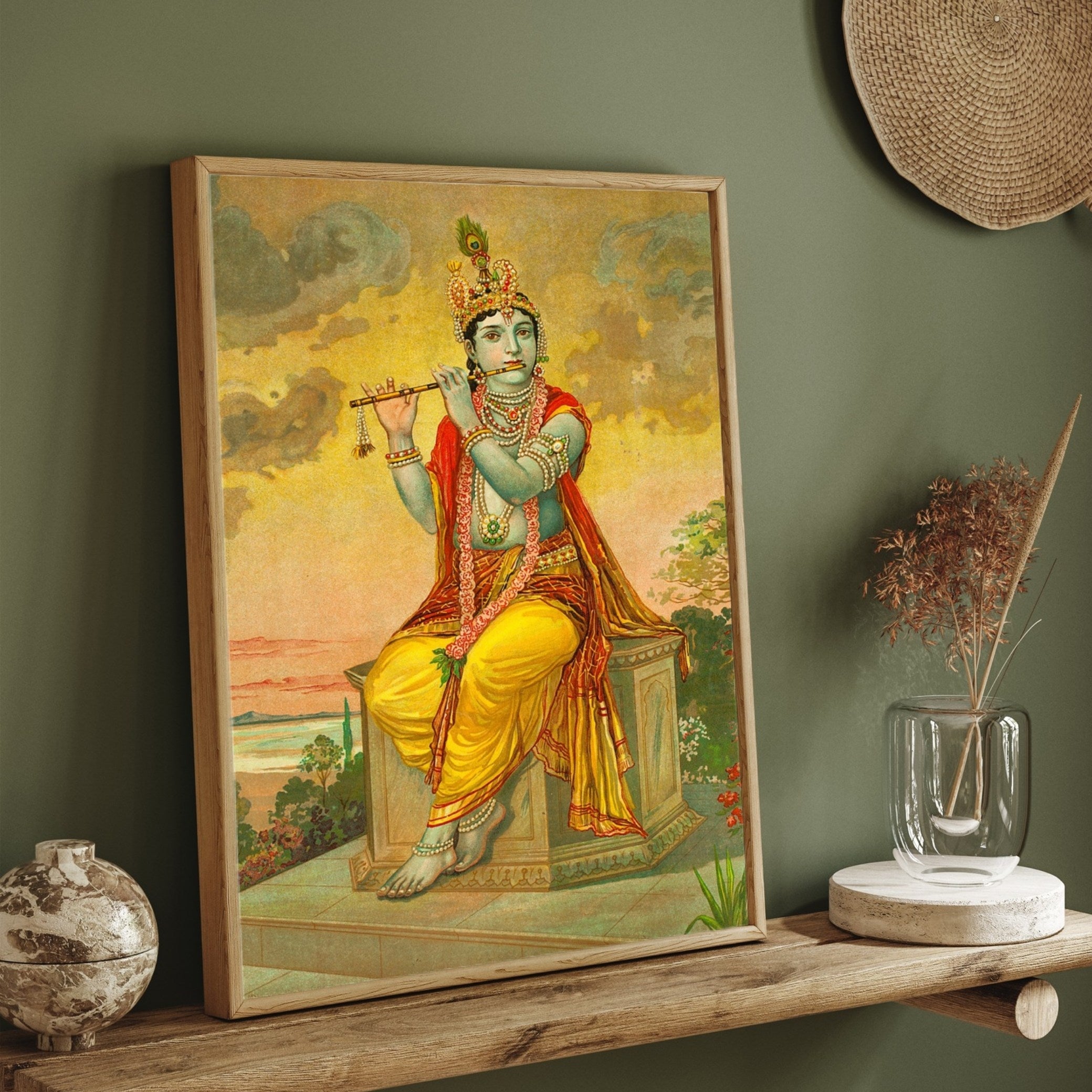 Lord Krishna with Flute - A Divine Moment of Melody 2 : 3 Vertical Premium Wall Art Canvas by MeriDeewar