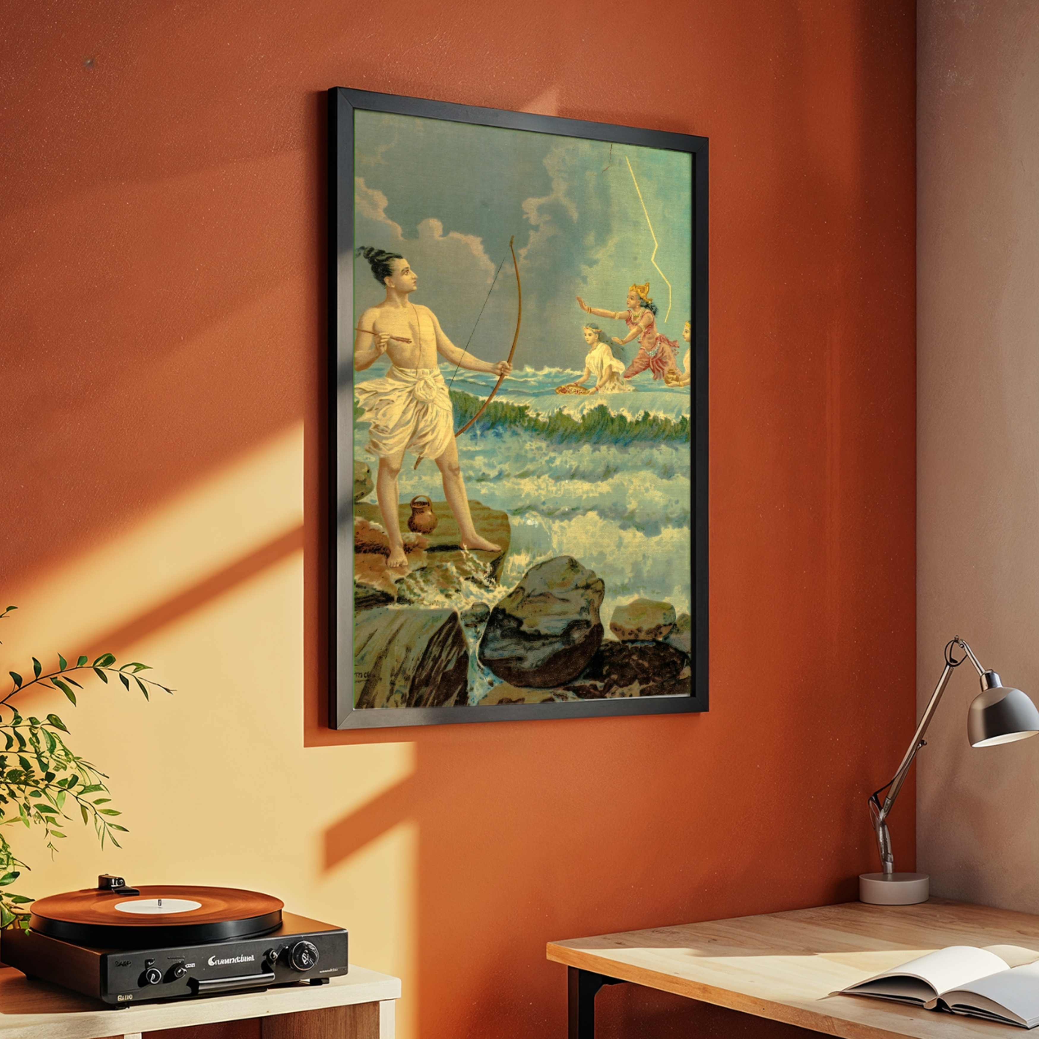 Lord Rama Ramayan Painting for Living Room | Raja Ravi Varma Spiritual Wall Art 3 : 4 Vertical Premium Wall Art Canvas by MeriDeewar
