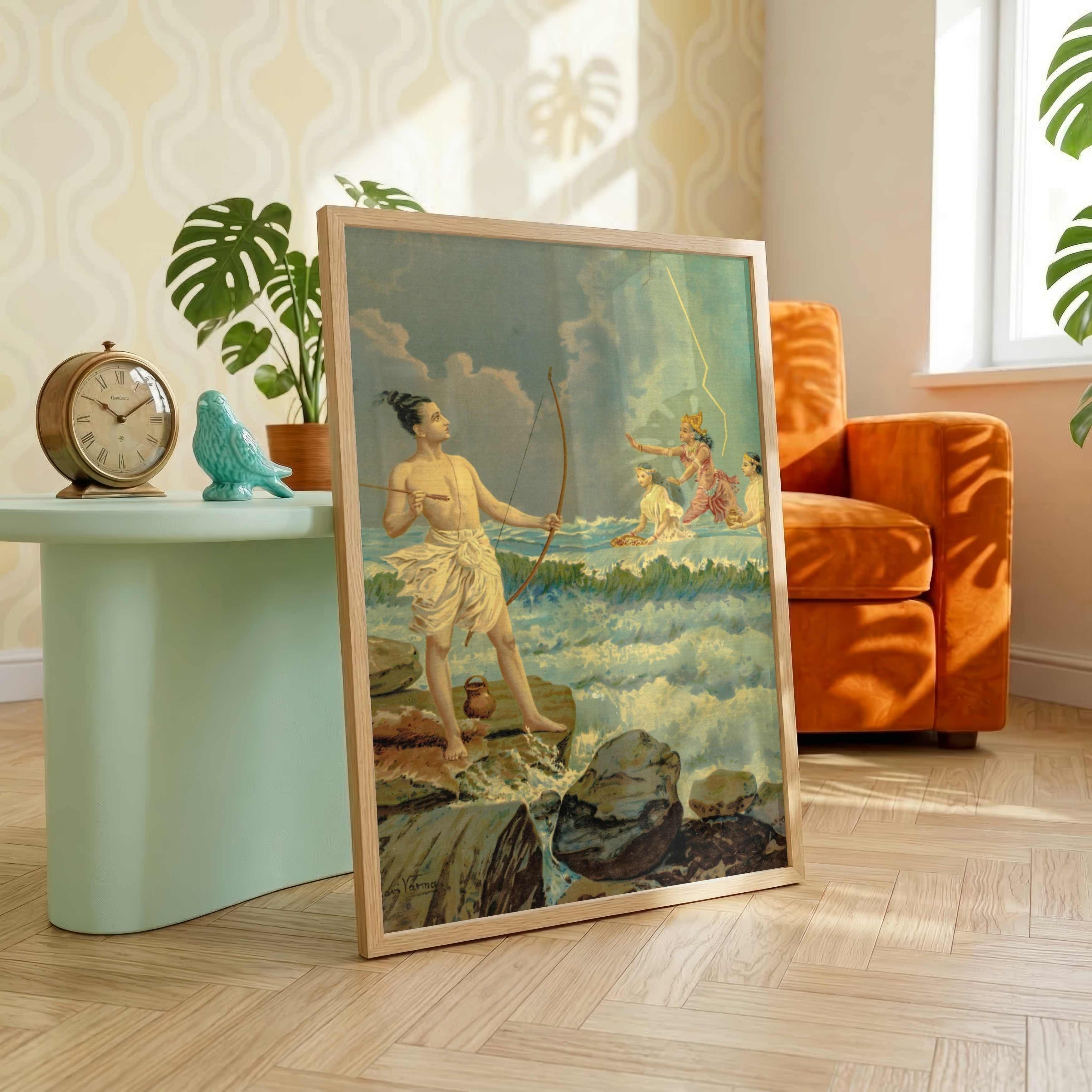 Lord Rama Ramayan Painting for Living Room | Raja Ravi Varma Spiritual Wall Art 3 : 4 Vertical Premium Wall Art Canvas by MeriDeewar