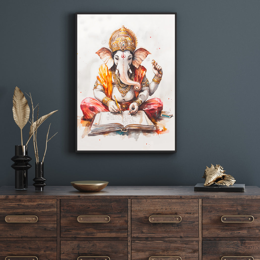 Lord Vighnaharta Ganesha Painting 3 : 4.2 Vertical Premium Wall Art Canvas by MeriDeewar