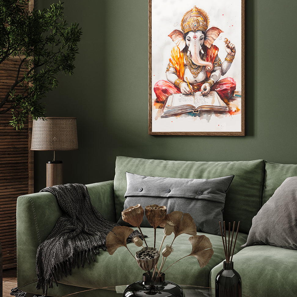 Lord Vighnaharta Ganesha Painting 3 : 4.2 Vertical Premium Wall Art Canvas by MeriDeewar