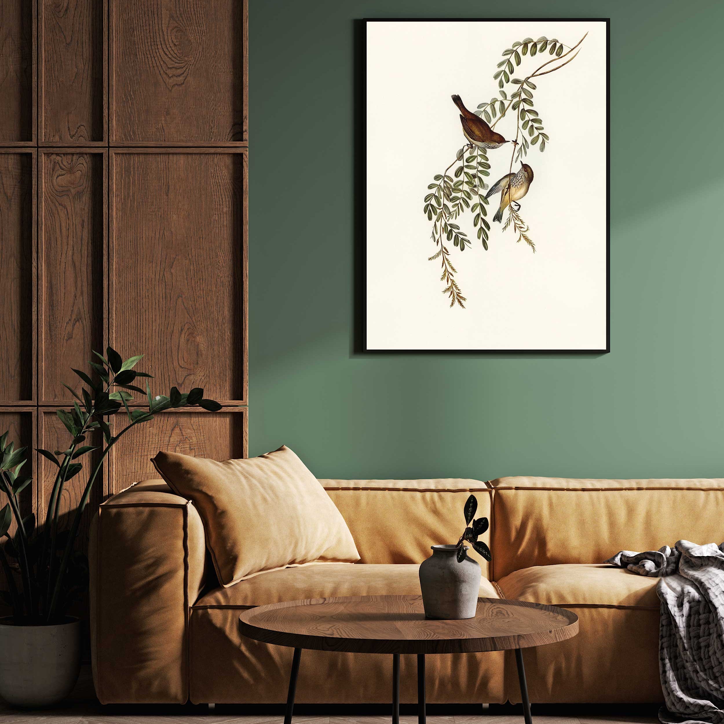 Love Birds Oil Painting – Romantic Wall Art for Home Décor 2 : 3 Vertical Premium Wall Art Canvas by MeriDeewar