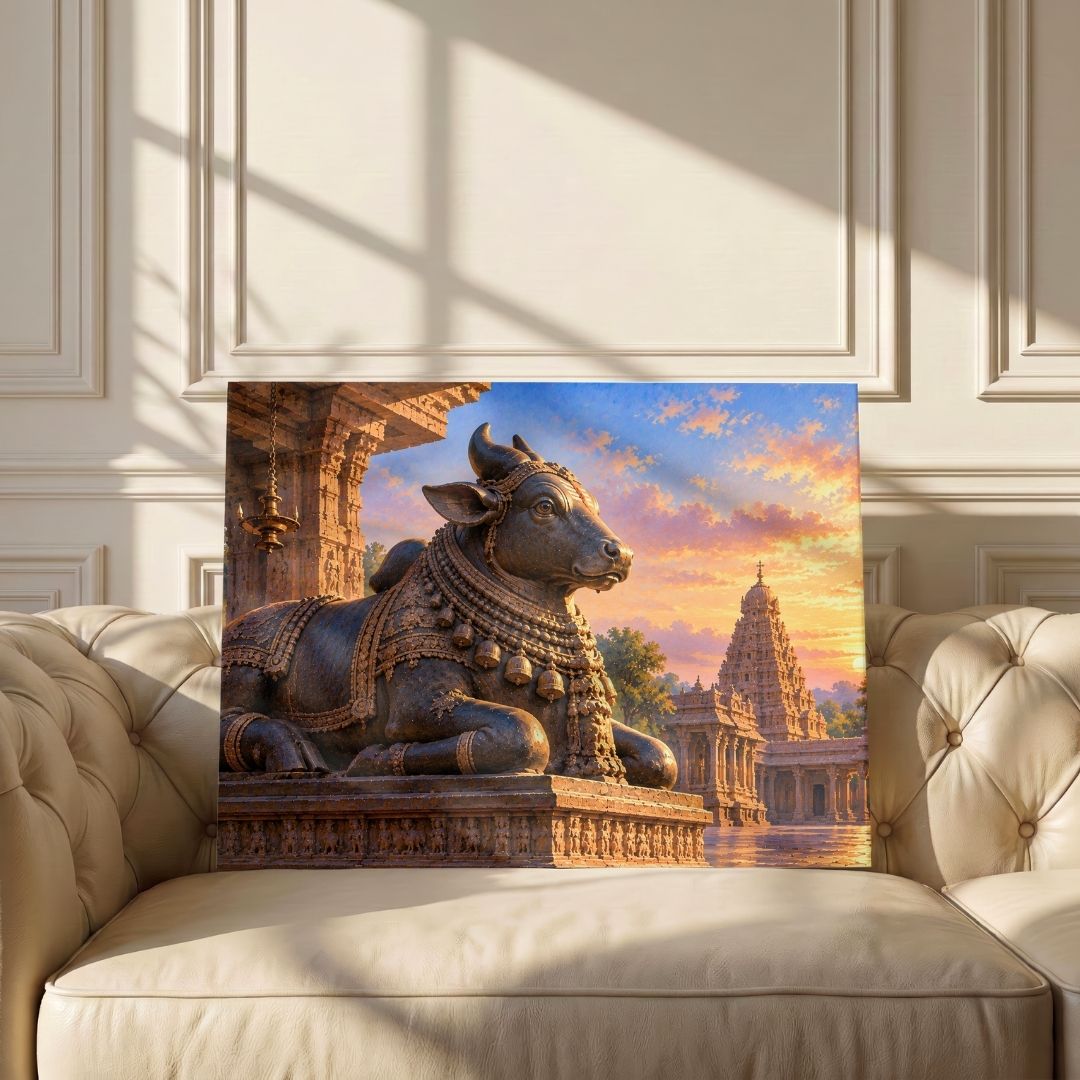 Maha Nandi | Sacred Temple Bull Dravidian Architecture Gallery Wrap Canvas Curate Gallery Wrap Premium Wall Art Canvas by MeriDeewar