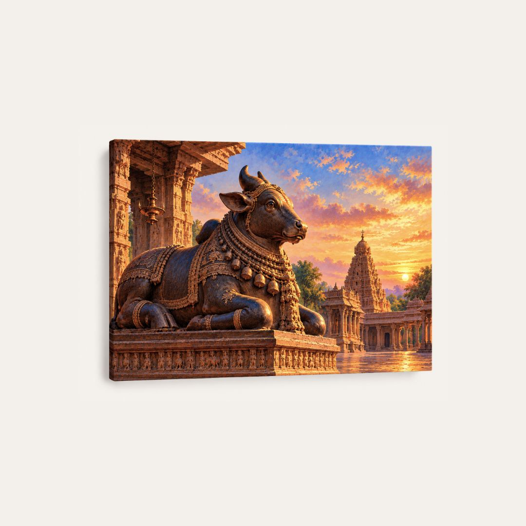 Maha Nandi | Sacred Temple Bull Dravidian Architecture Gallery Wrap Canvas Curate Premium Wall Art Canvas by MeriDeewar