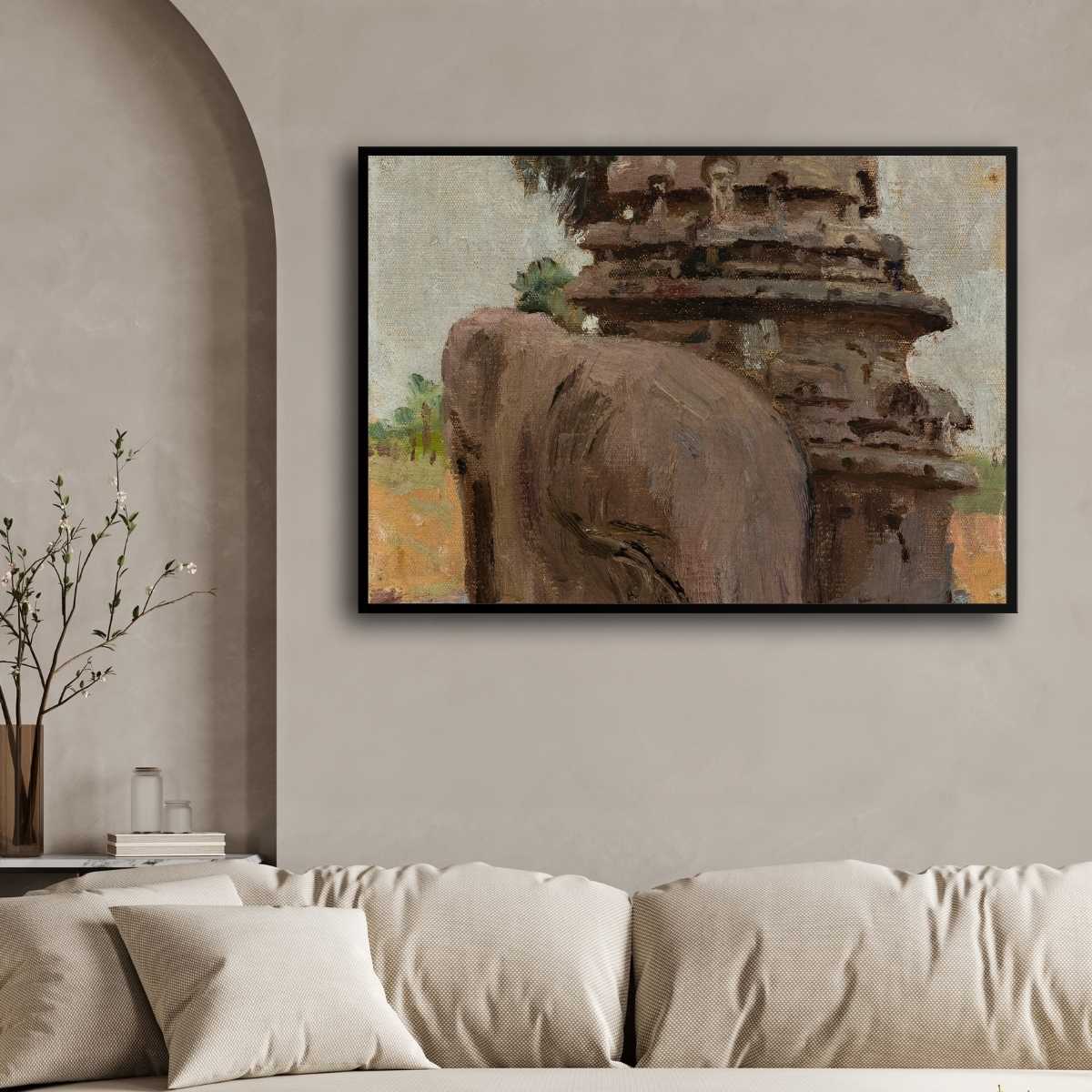 Mahalipur Carved Stone Pillar Oil Painting | Horizontal Framed Print 4 : 3 Horizontal Premium Wall Art Canvas by MeriDeewar