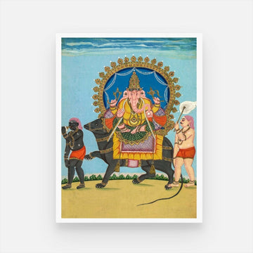 Majestic Ganesha Riding Nandi – Traditional Indian Art Print 3 : 4 Vertical New Premium Wall Art Canvas by MeriDeewar