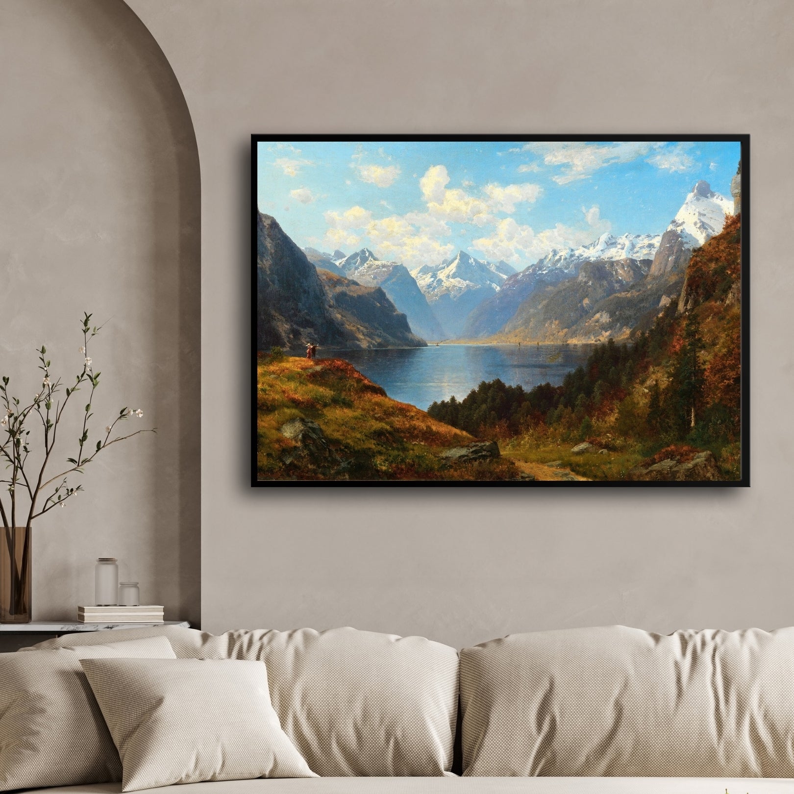 Majestic Mountain Lake Landscape Wall Art 2 : 3 Horizontal Premium Wall Art Canvas by MeriDeewar