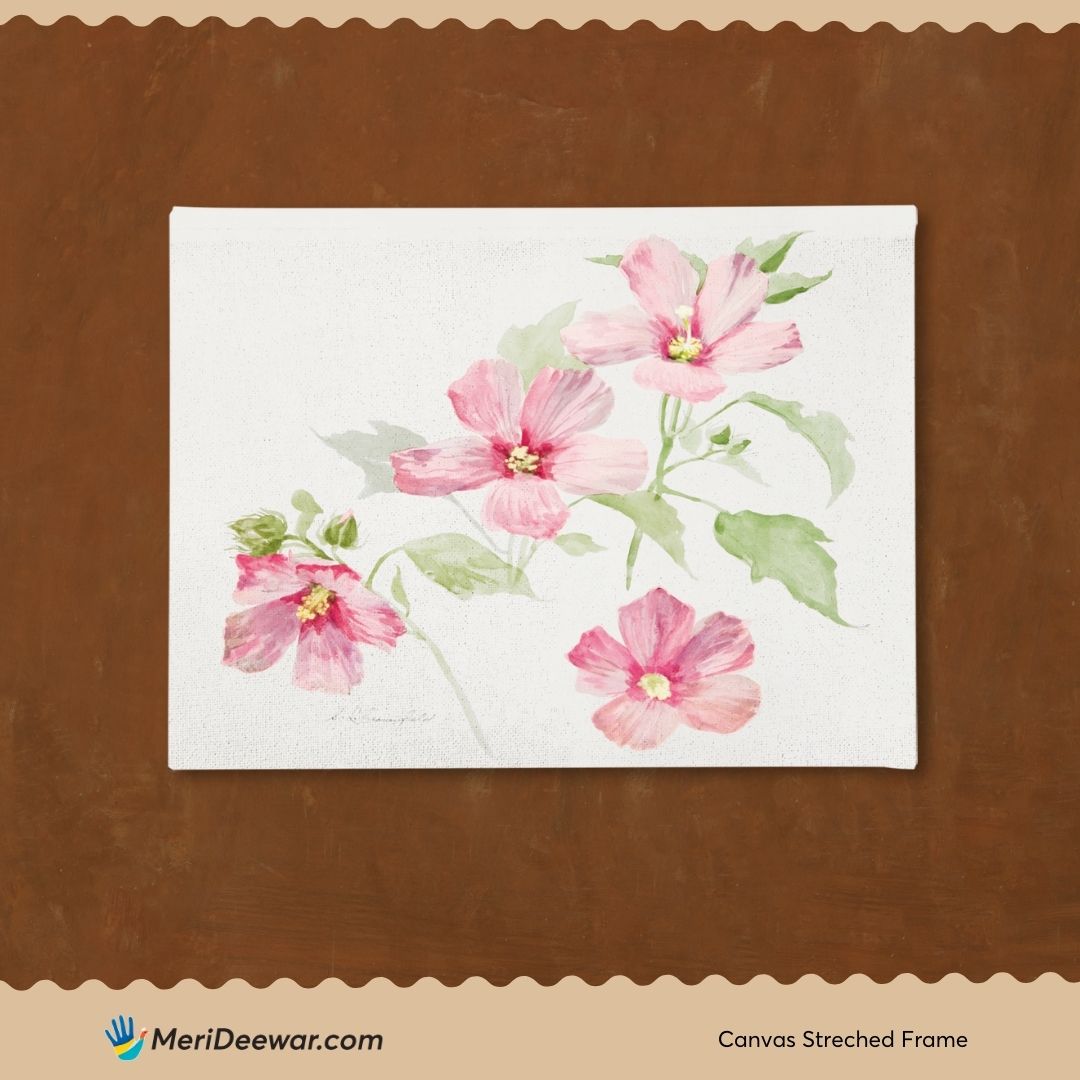 Mallow Flower Painting 3 : 4 Horizontal New Premium Wall Art Canvas by MeriDeewar