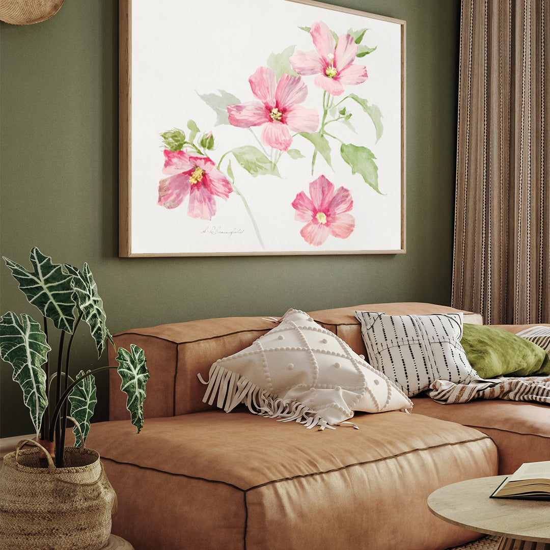 Mallow Flower Painting 3 : 4 Horizontal New Premium Wall Art Canvas by MeriDeewar