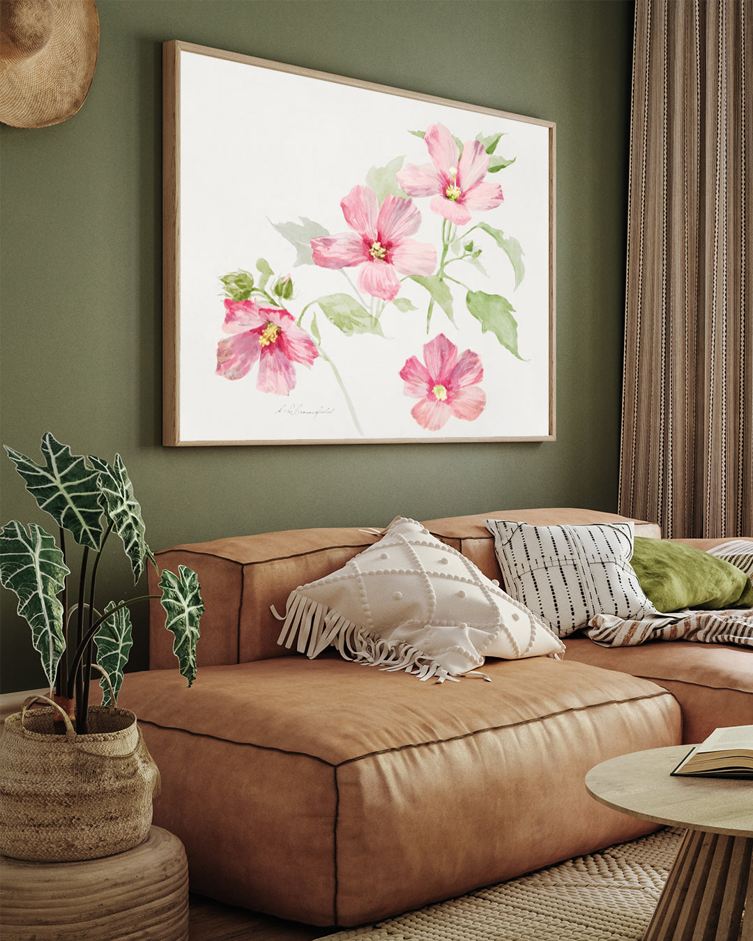Mallow Flower Painting 3 : 4 Horizontal New Premium Wall Art Canvas by MeriDeewar