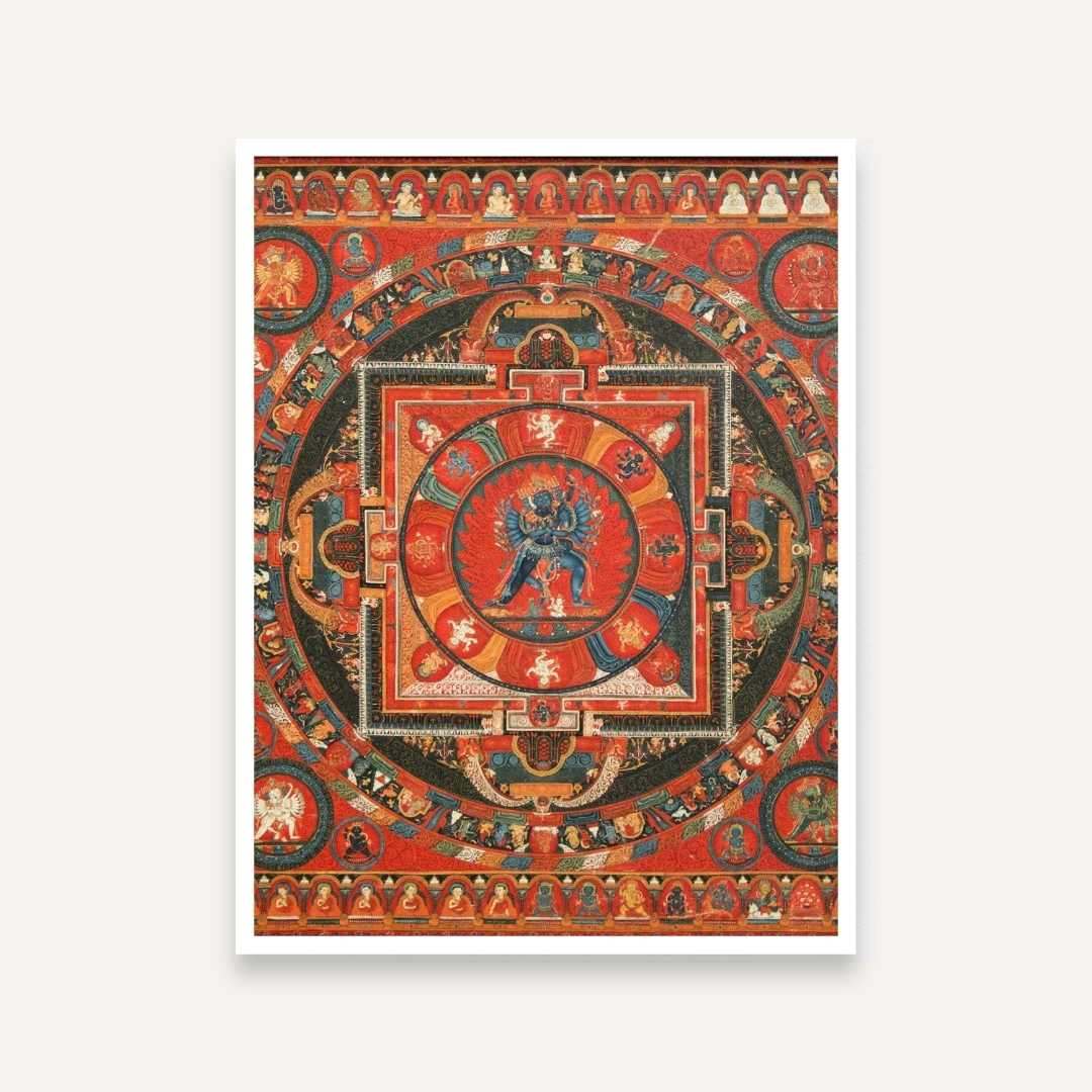 Mandala Spiritual Painting for Living Room | Hevajra Tibetan Thangka Wall Art | Giclée Print 3 : 4 Vertical Premium Wall Art Canvas by MeriDeewar