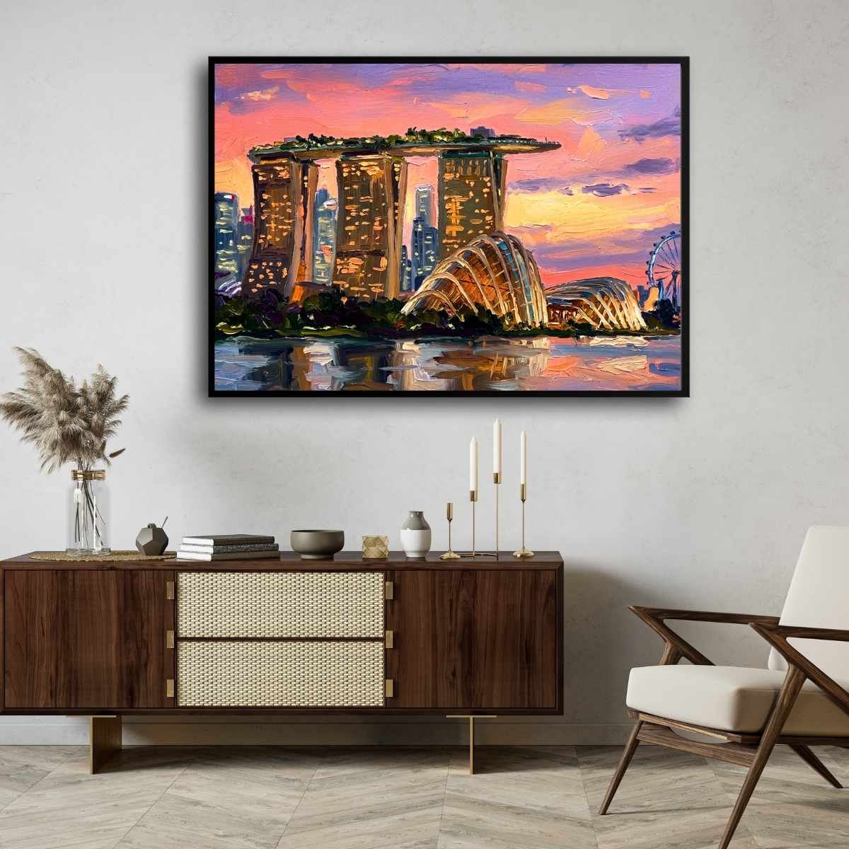 "Marina Twilight Glow" Singapore Skyline Architecture Giclée Print | Fine Art Wall Art 2 : 3 Horizontal Premium Wall Art Canvas by MeriDeewar