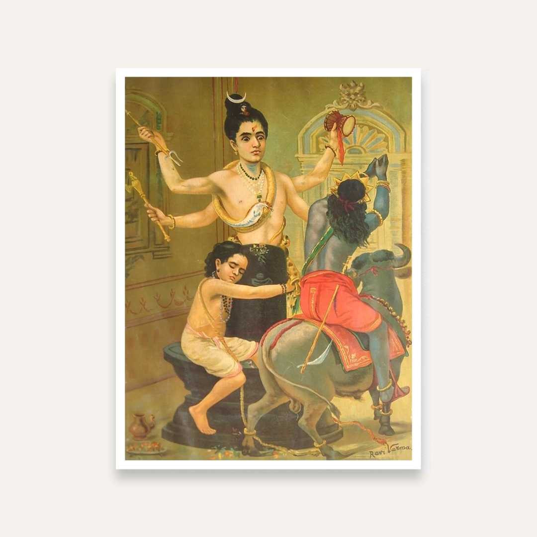 Markandeya Shiva Painting by Raja Ravi Varma | Spiritual Wall Art for Pooja Room & Living Room 3 : 4 Vertical Premium Wall Art Canvas by MeriDeewar