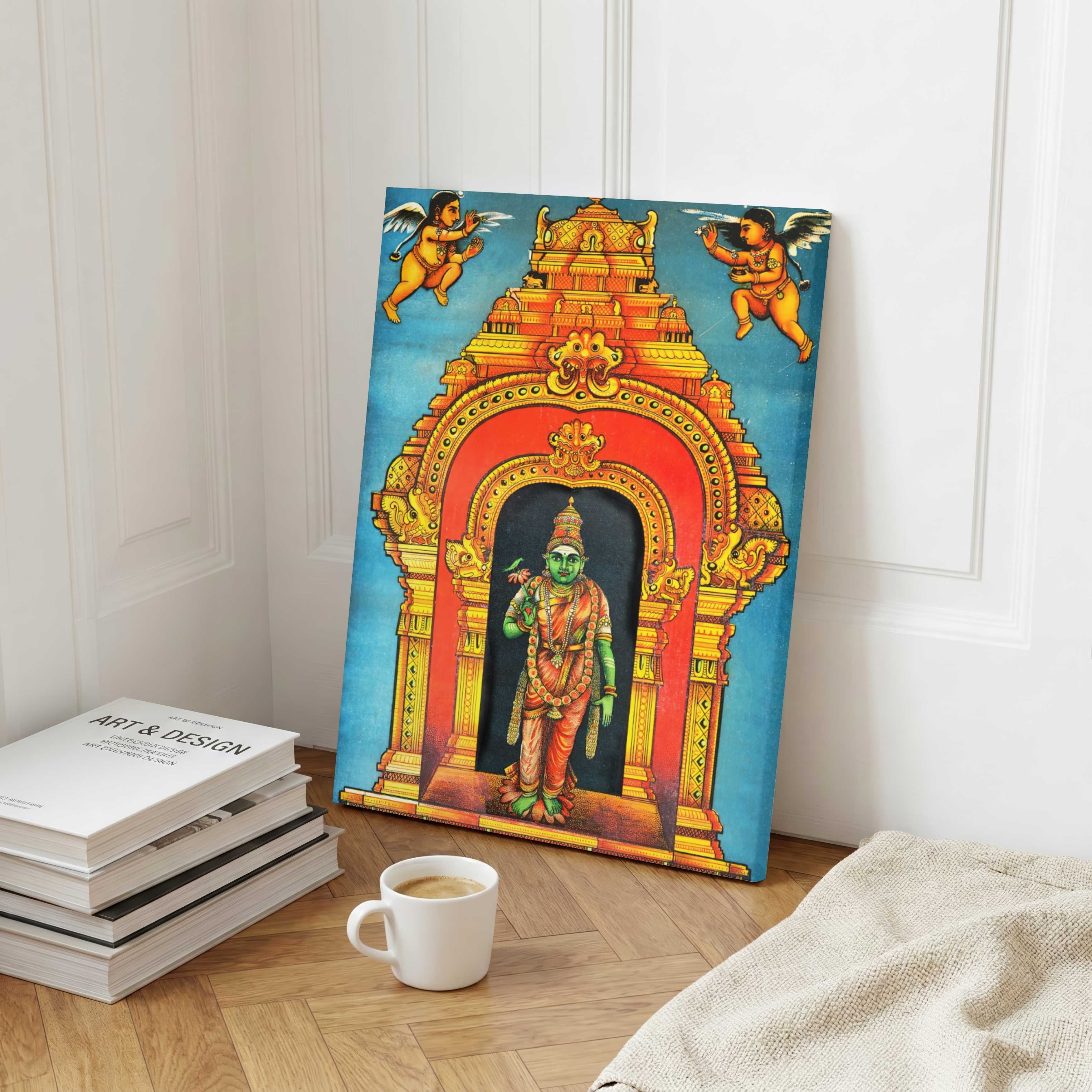 Meenakshi Temple Painting for Pooja Room | Raja Ravi Varma Spiritual Wall Art 2 : 3 Vertical Premium Wall Art Canvas by MeriDeewar