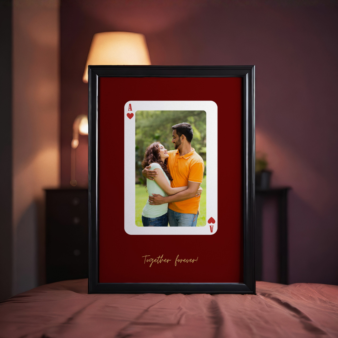 MeriDeewar Personalized Ace of Hearts Playing Card Photo Frame with Custom Date & Quote custom Premium Wall Art Canvas by MeriDeewar