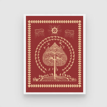 MeriDeewar Warli Art: Tribal Village Celebration Painting 3 : 4 Vertical New Premium Wall Art Canvas by MeriDeewar