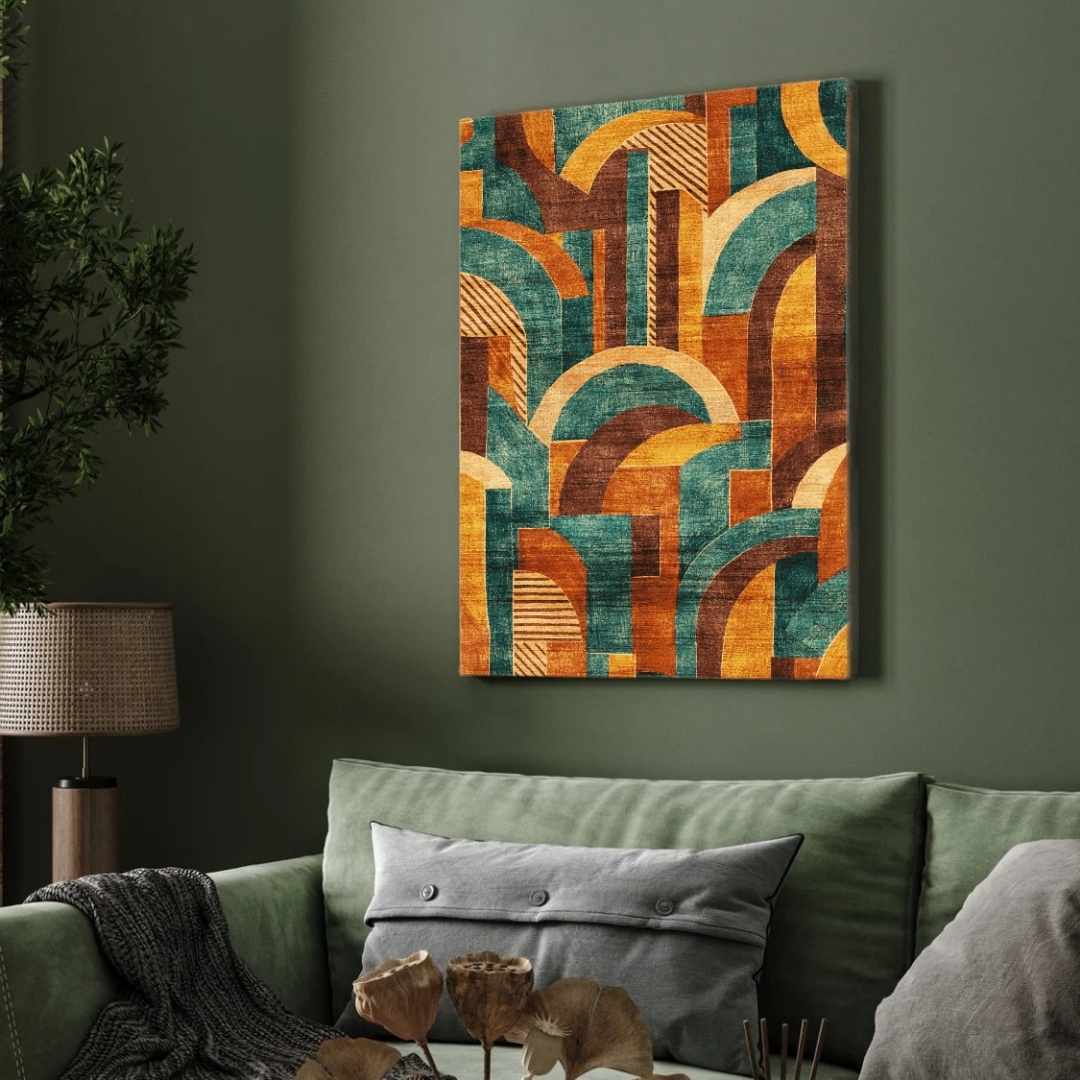 "Mid-Century Geometric Arches" Abstract Art Giclée Print | Fine Art Wall Art 2 : 3 Vertical Premium Wall Art Canvas by MeriDeewar