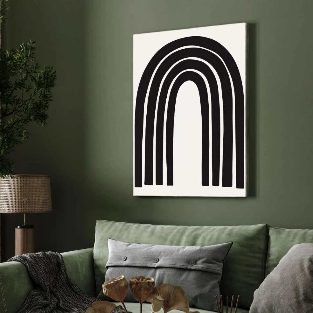 Minimalist Rainbow Arch Poster | Vertical Contemporary Boho White Framed Wall Art 2 : 3 Vertical Premium Wall Art Canvas by MeriDeewar