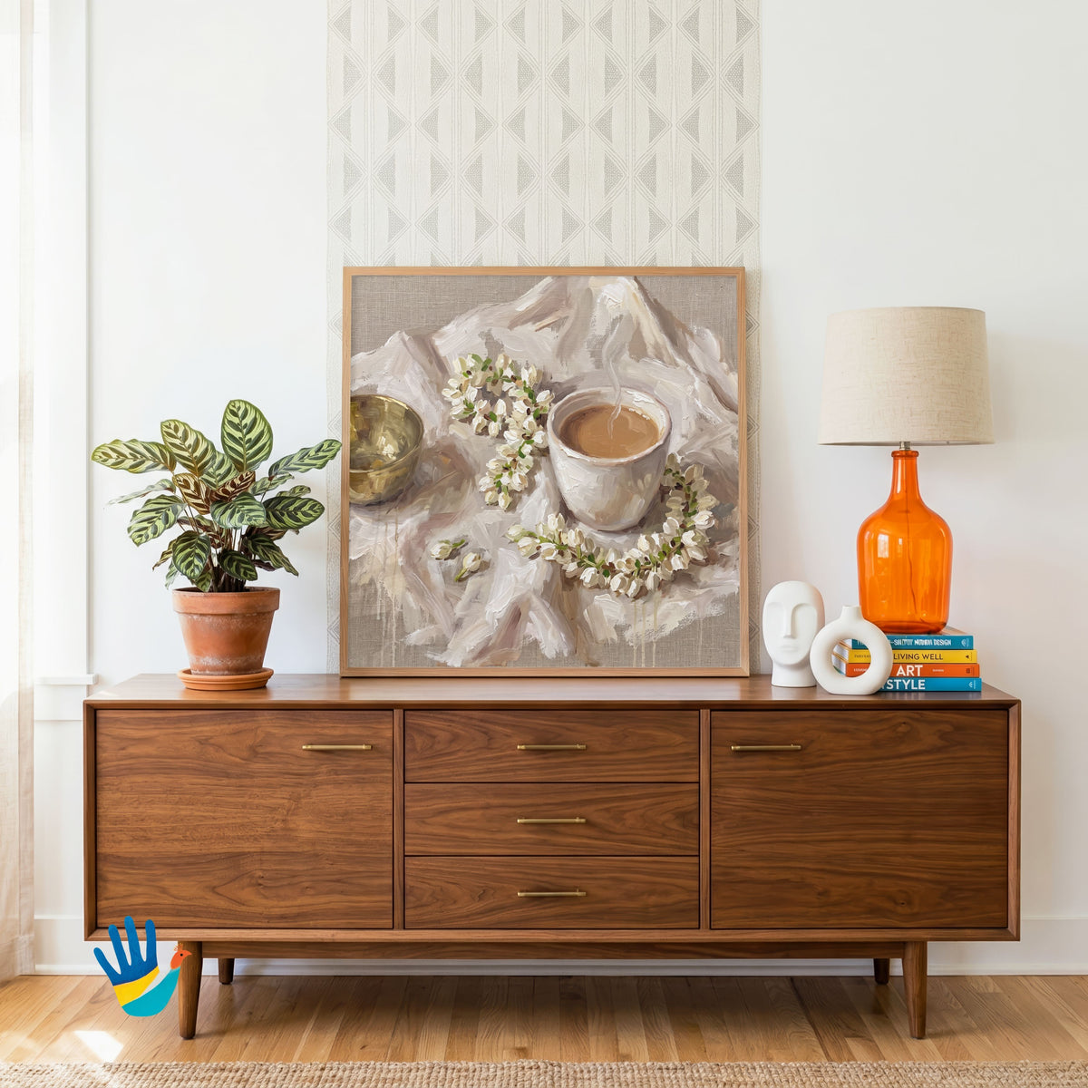 Mogra & Chai | Jasmine Still Life Wall Art 1 : 1 Square Premium Wall Art Canvas by MeriDeewar