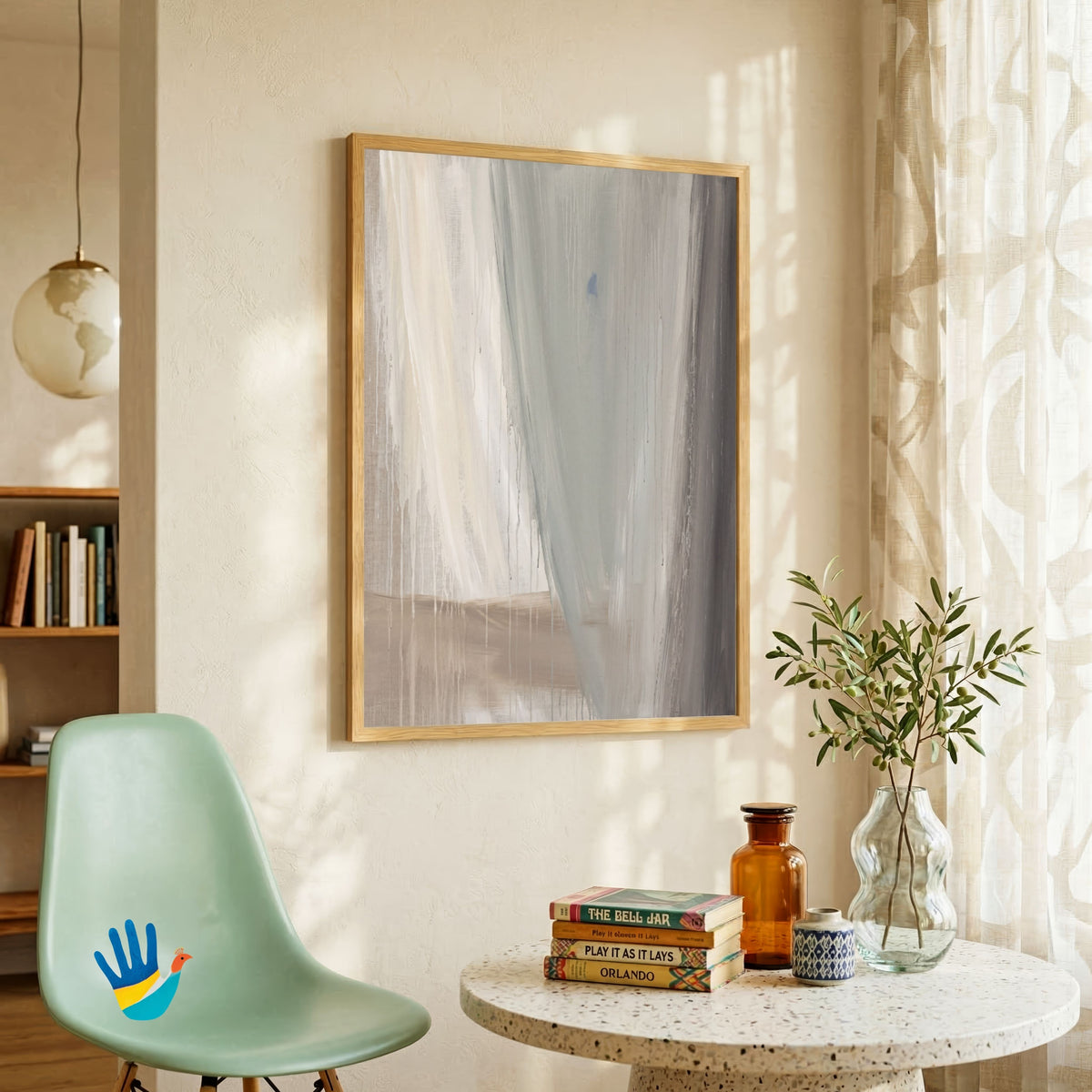 Monsoon Linen | Soft Grey Tonal Abstract Wall Art 3 : 4 Vertical Premium Wall Art Canvas by MeriDeewar