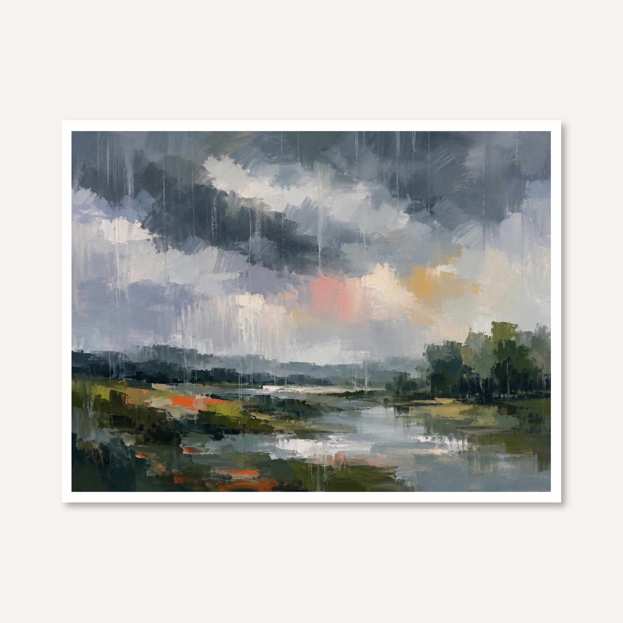 "Moody Rainstorm Landscape" Modern Abstract Giclée Print | Wall Art 3 : 4 Horizontal New Premium Wall Art Canvas by MeriDeewar