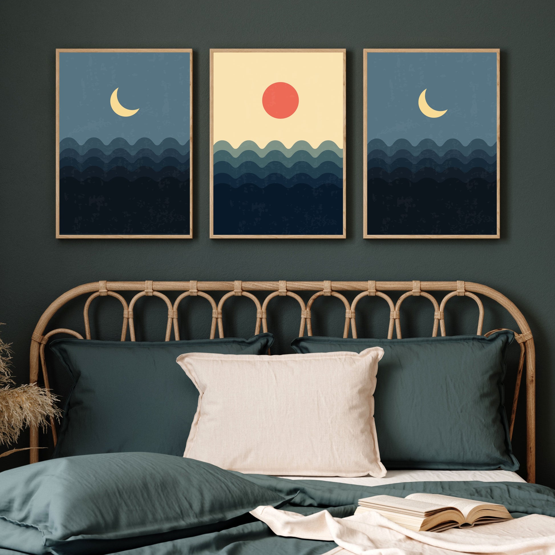 Moon and Sun Wall Art Set of 3 Walls Premium Wall Art Canvas by MeriDeewar