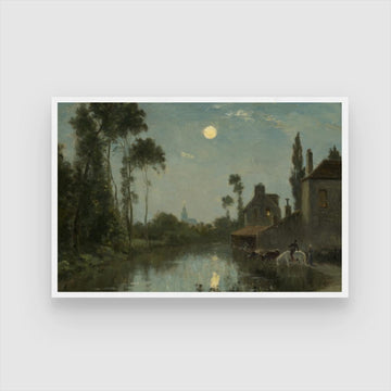 Moonlit River Serenity Canvas – Artistic Wall Decor 2 : 3 Horizontal Premium Wall Art Canvas by MeriDeewar