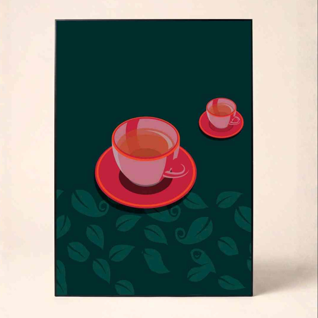 "Morning Brew" Minimalist Tea & Coffee Art | Vertical Borderless Art Frame Poster Premium Wall Art Canvas by MeriDeewar