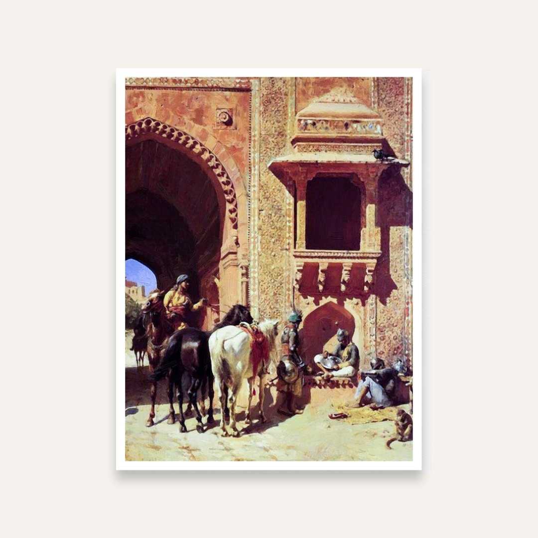 Mughal Fort Painting for Living Room | Agra Gateway Heritage Wall Art | Giclée Print 4 :5 Vertical Premium Wall Art Canvas by MeriDeewar