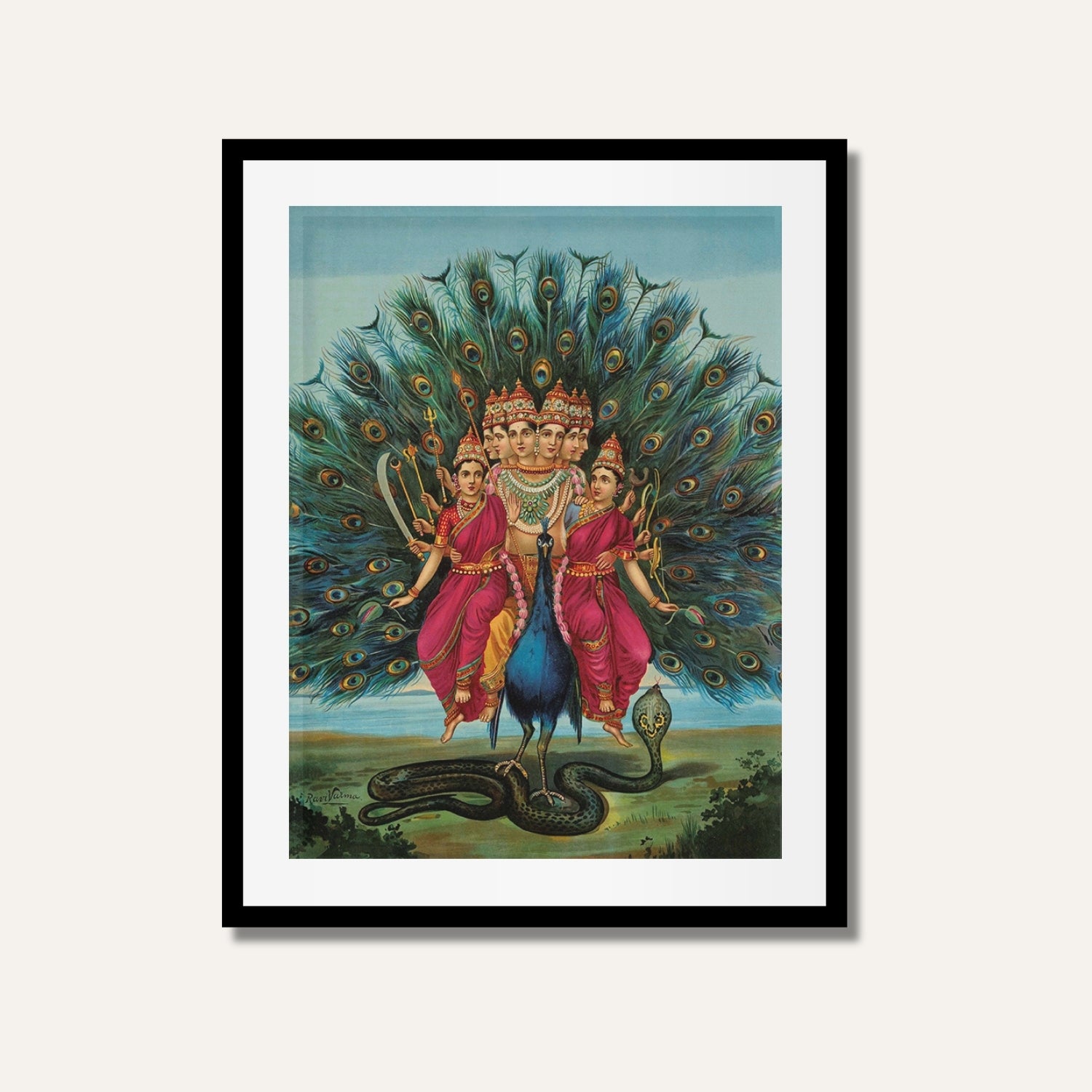 Murugan Painting by Raja Ravi Varma – Lord Kartikeya Wall Art | MeriDeewar 2 : 3 Vertical Premium Wall Art Canvas by MeriDeewar