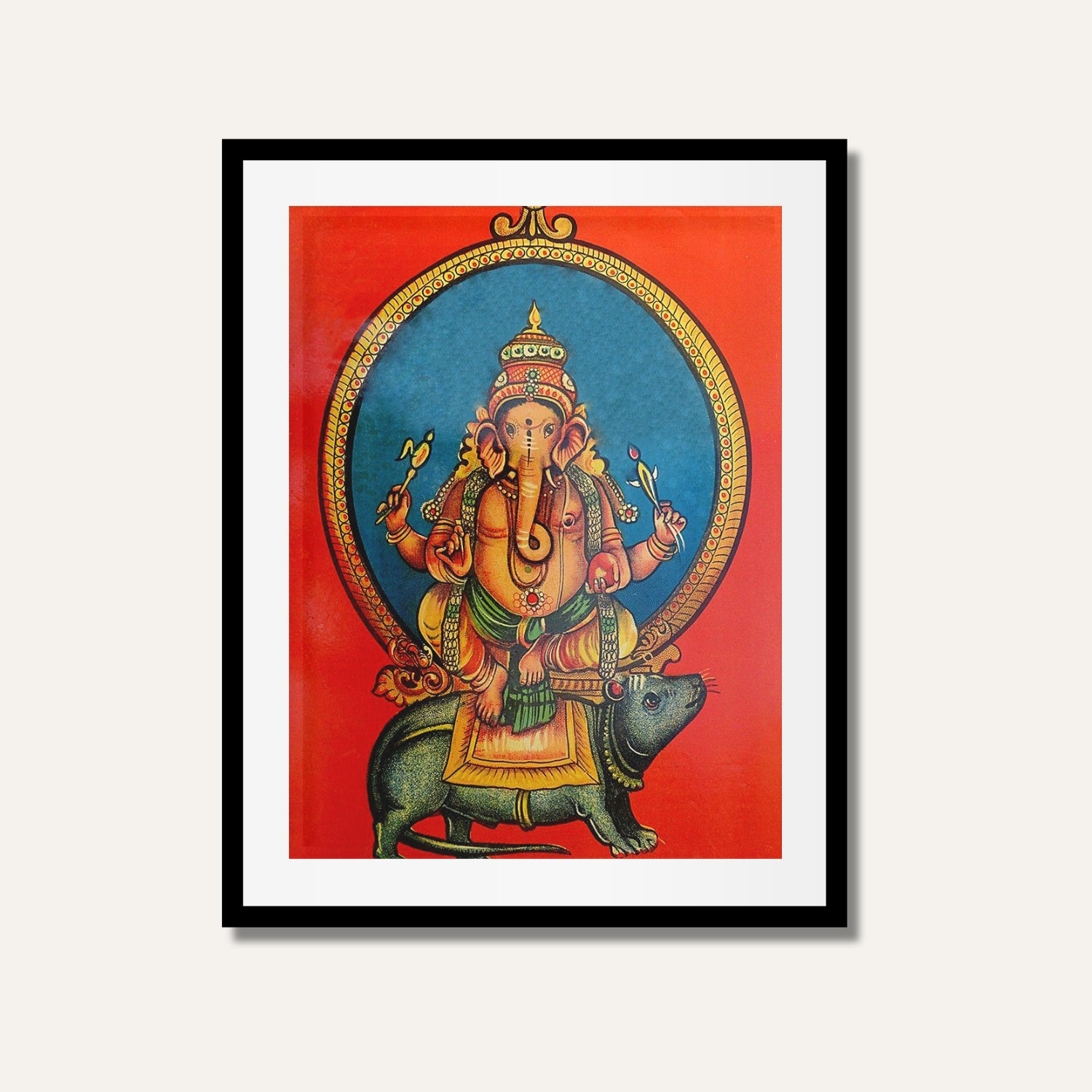 Mushka Ganpati Painting – Lord Ganesha With His Vahana | MeriDeewar.com 2 : 3 Vertical Premium Wall Art Canvas by MeriDeewar