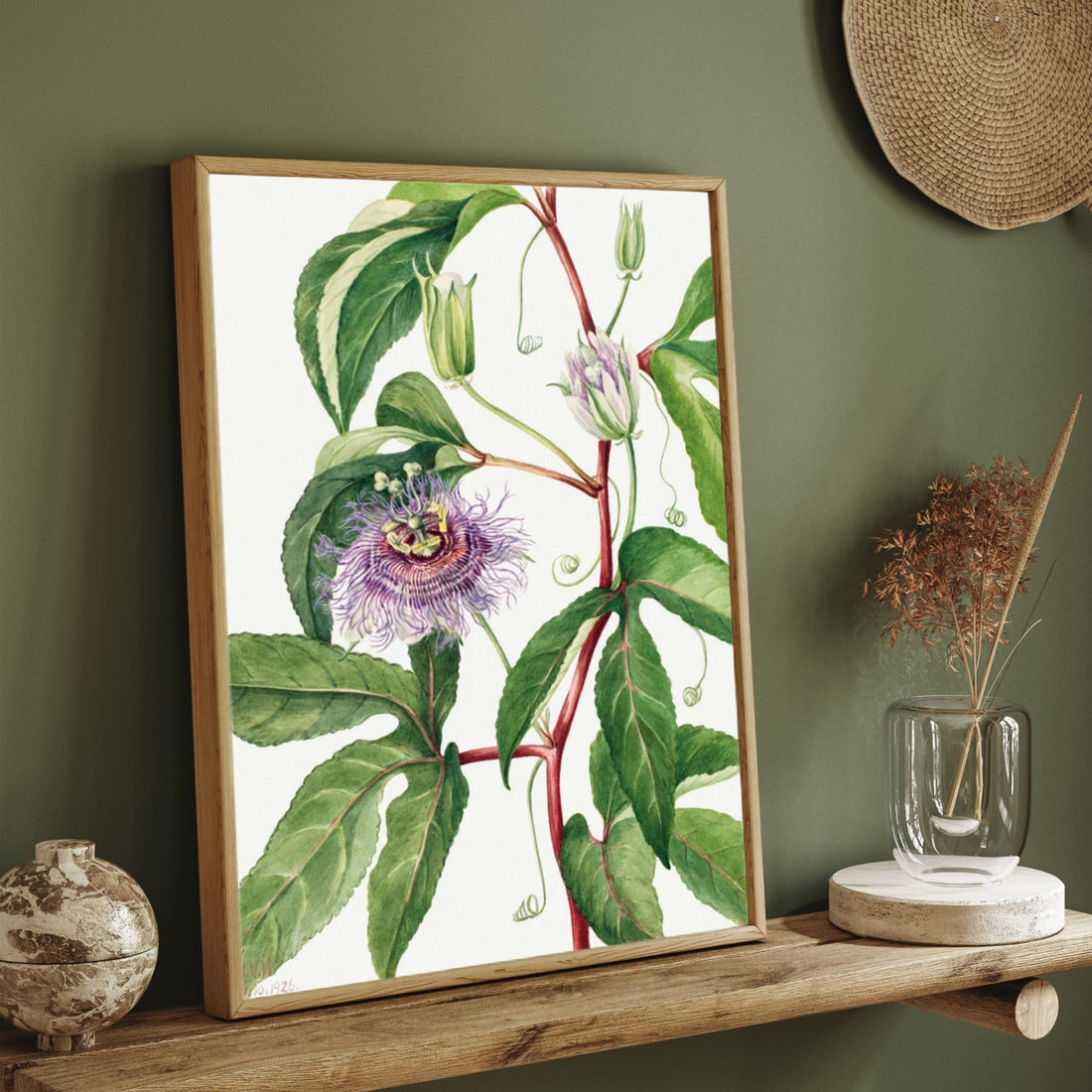 Mystic Bloom – Purple Passionflower Botanical Wall Art Print 2 : 3 Vertical Premium Wall Art Canvas by MeriDeewar